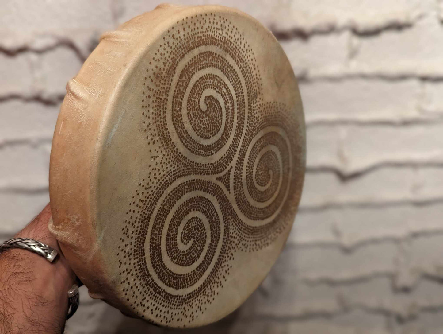 10 Inch Deer Hide Gold Triskelion Hand Drum