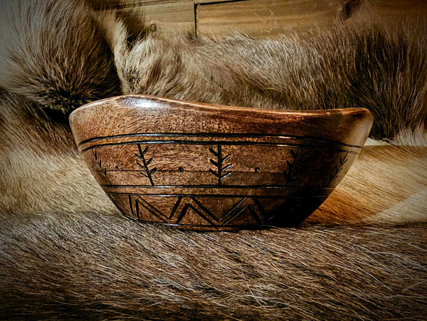 Hand Burned Wood Mountain Landscape Bowl