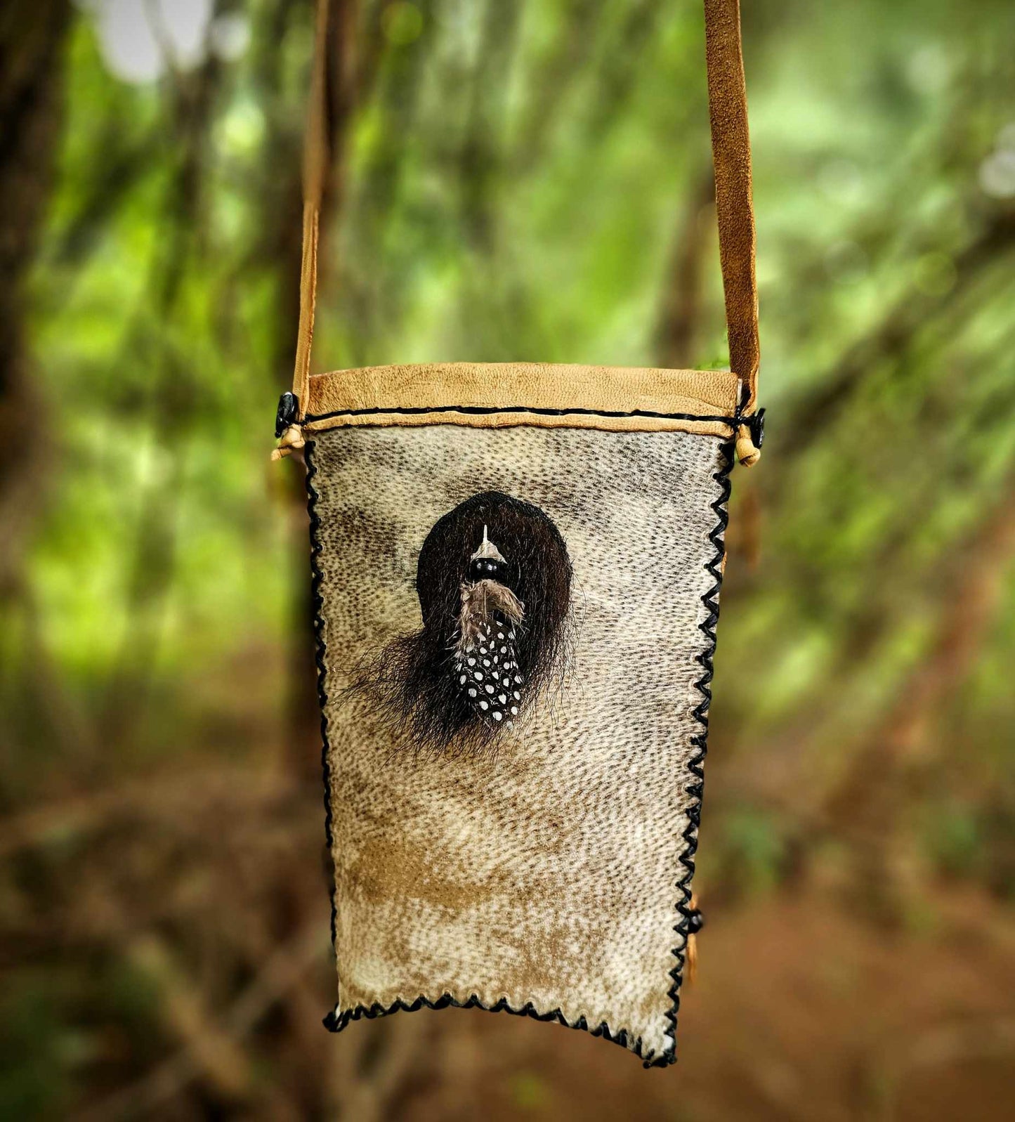 Bear Rawhide Foraging Bag With Buckskin Flap and Buffalo Horn