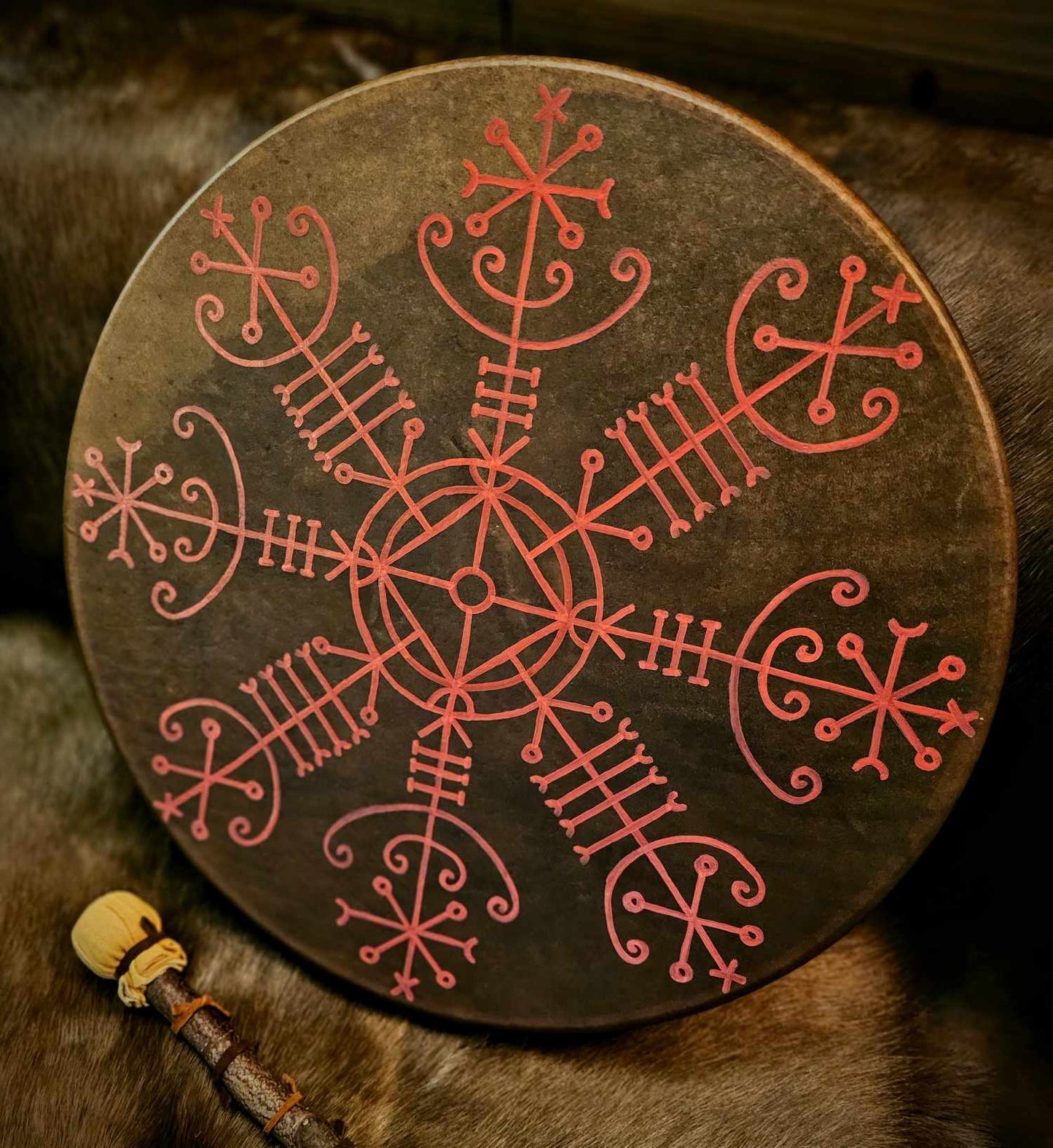 18 Inch Horse Hide Shaman Drum With Hand Painted Spirit Travel Stave