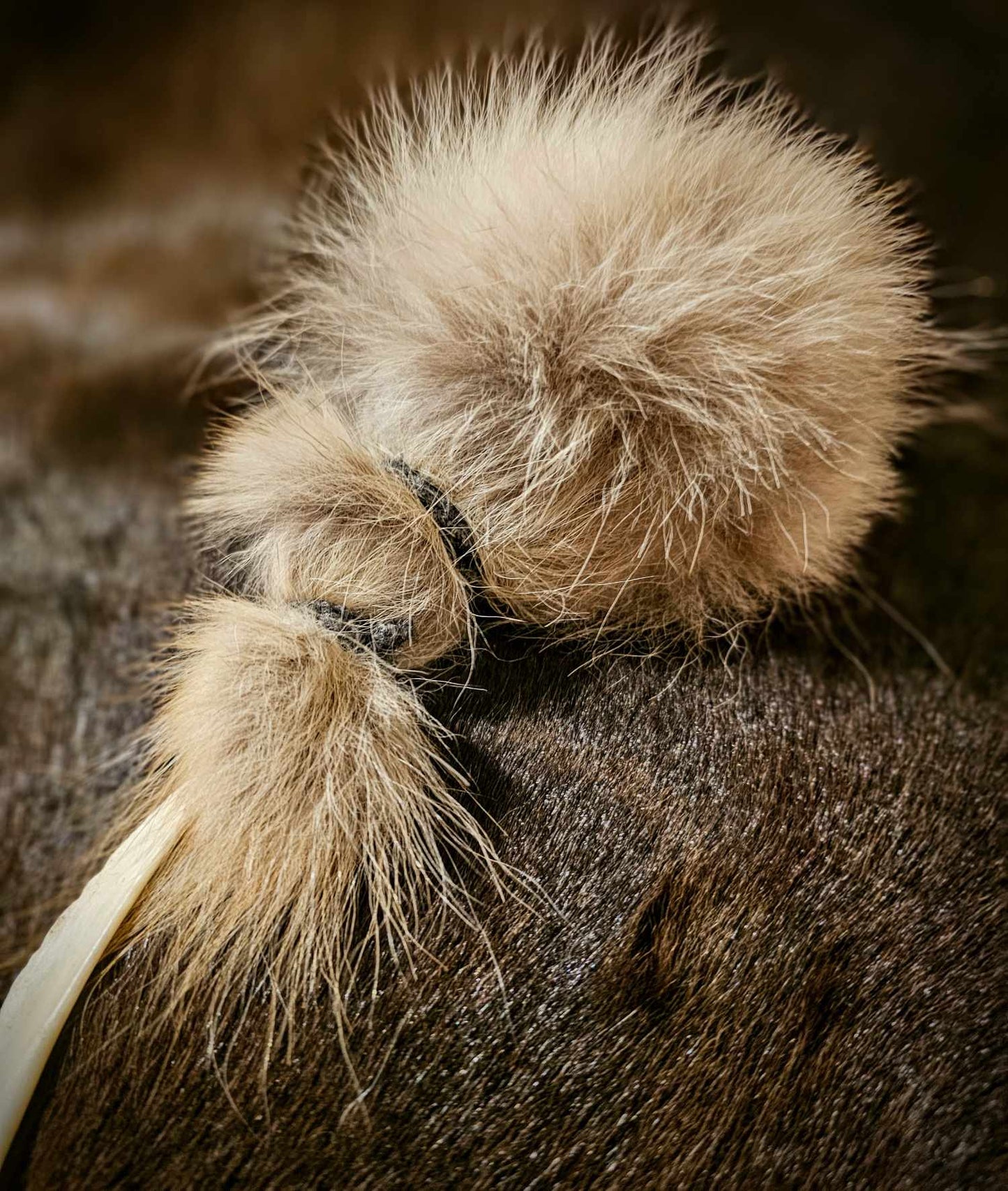 Wolf Fur and Bone Drum Beater Soft Mallet