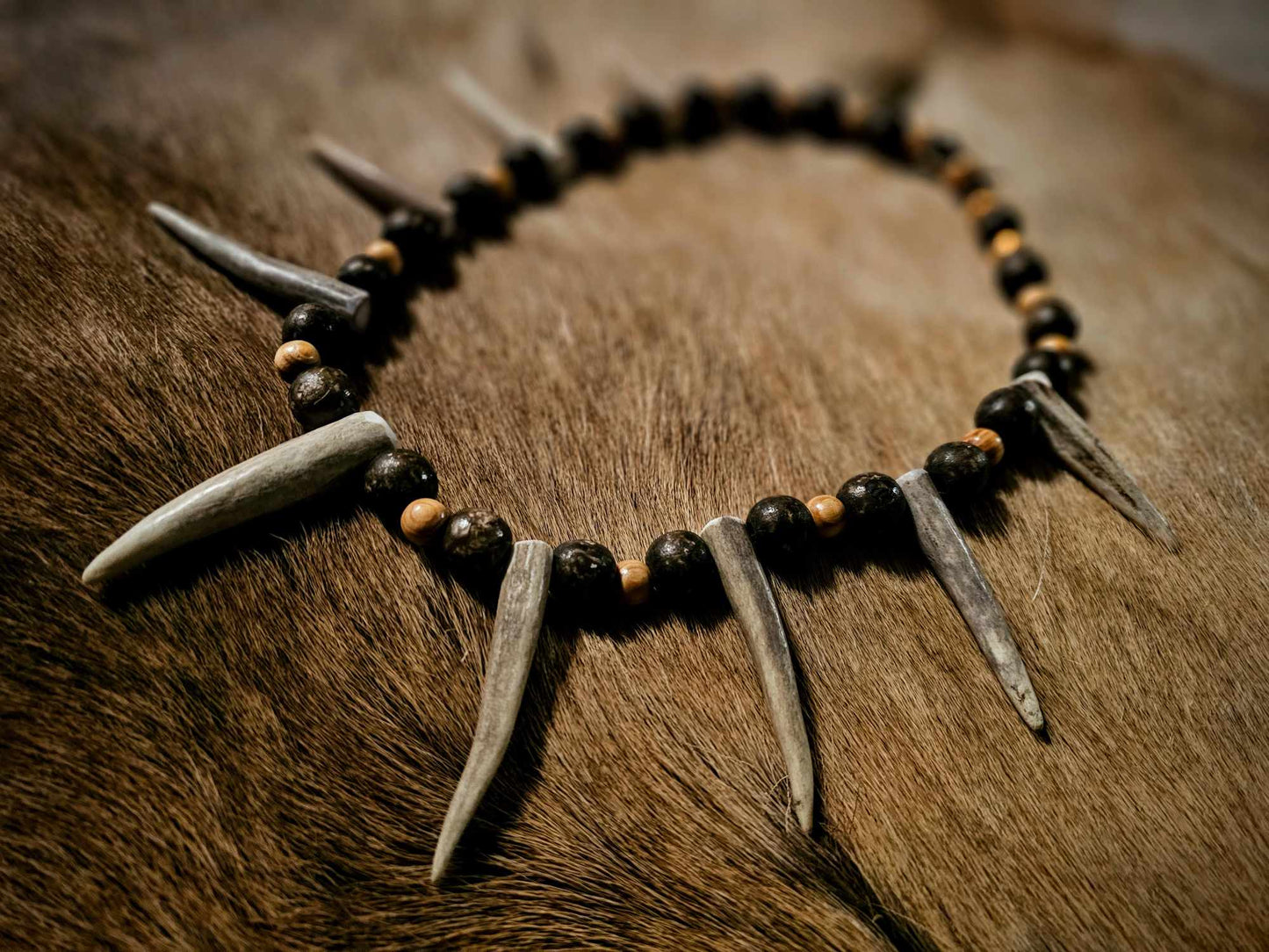 Spirit of the Elk Antler and Wood Bead Necklace