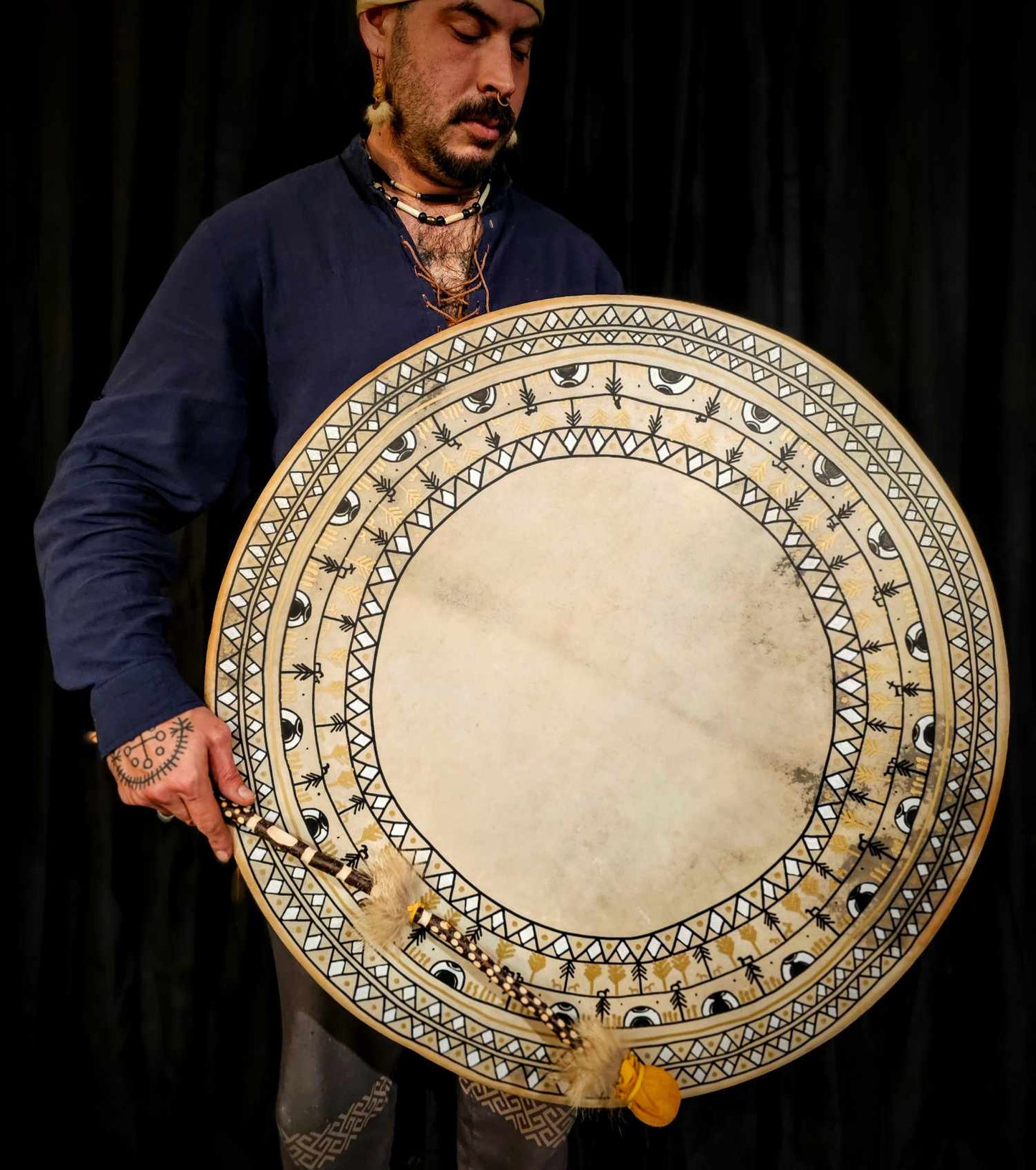 30 Inch Mountain Forest River Village Hand Painted Tunable Drum
