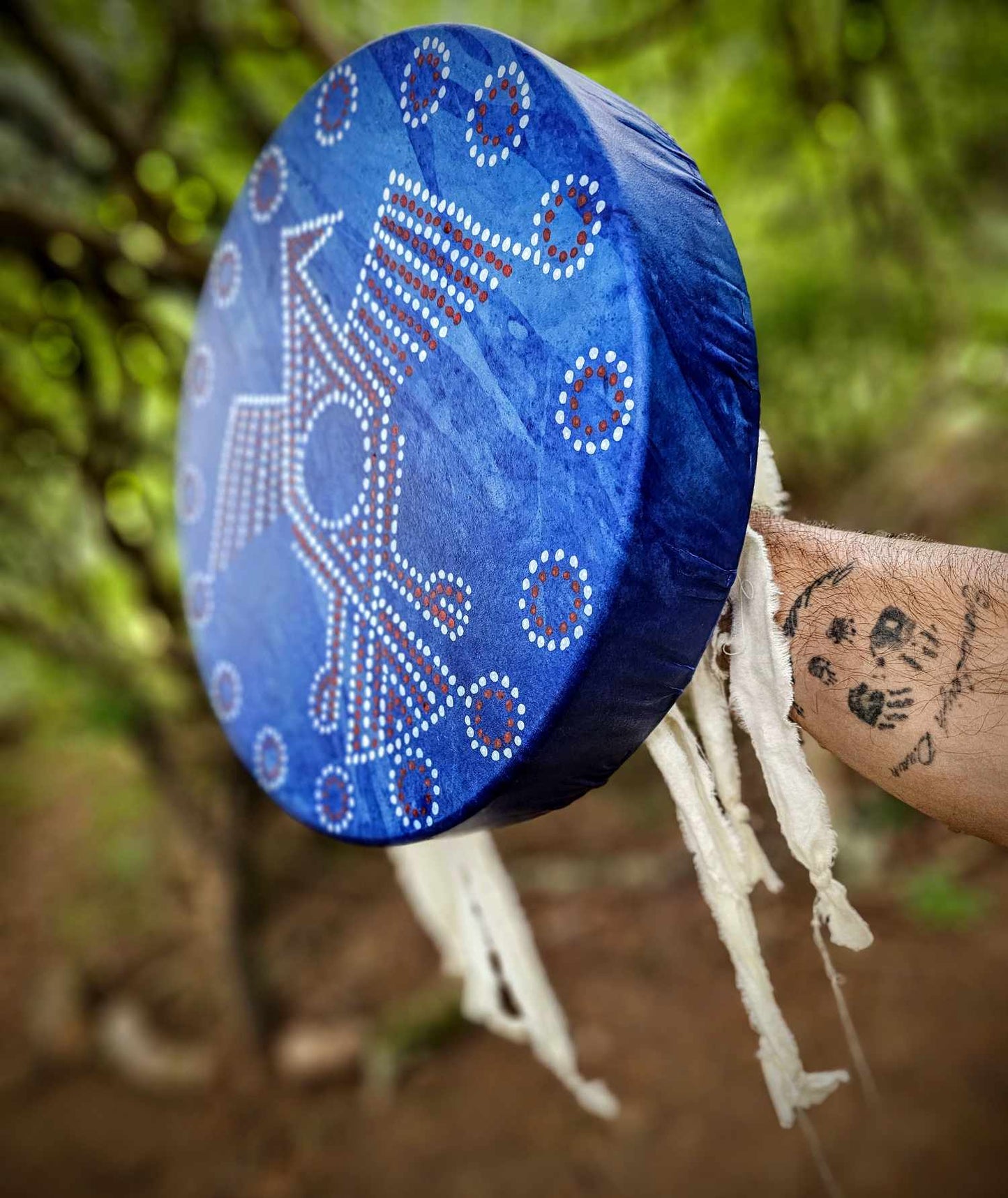 Dancing Thunder 14" Blue Deer Hide Drum