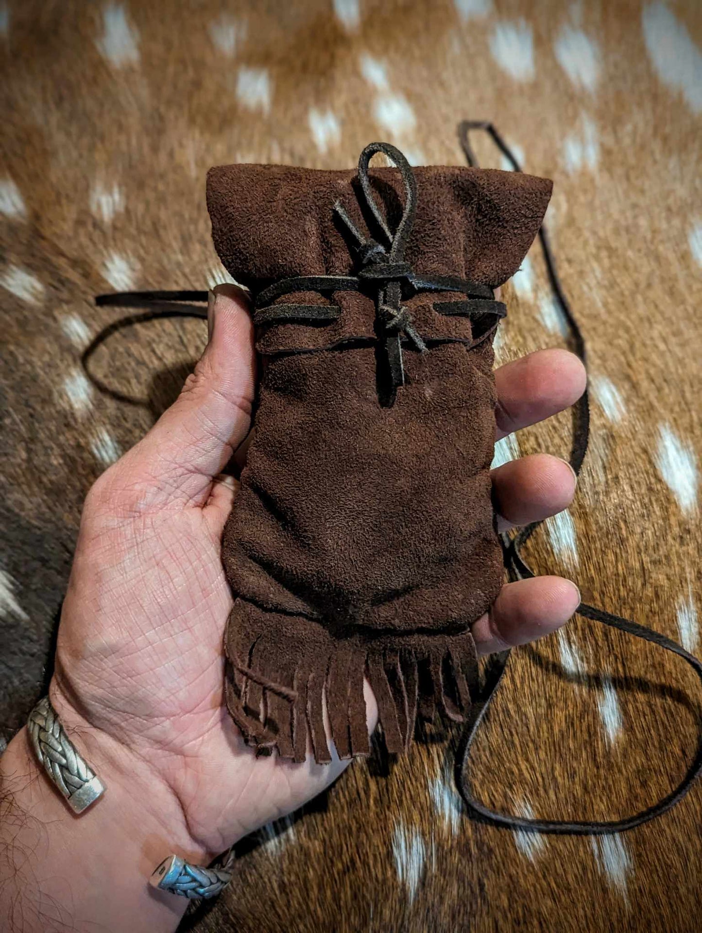Suede Leather Neck Pouch Medicine Bag With Juniper