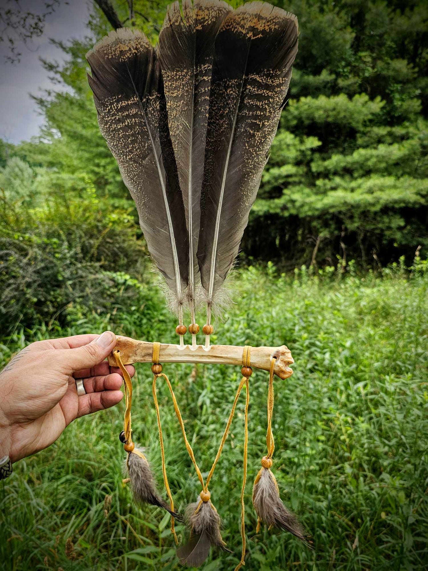 Wild Turkey Feather Deer Leg Bone Smudge Smoke Fan