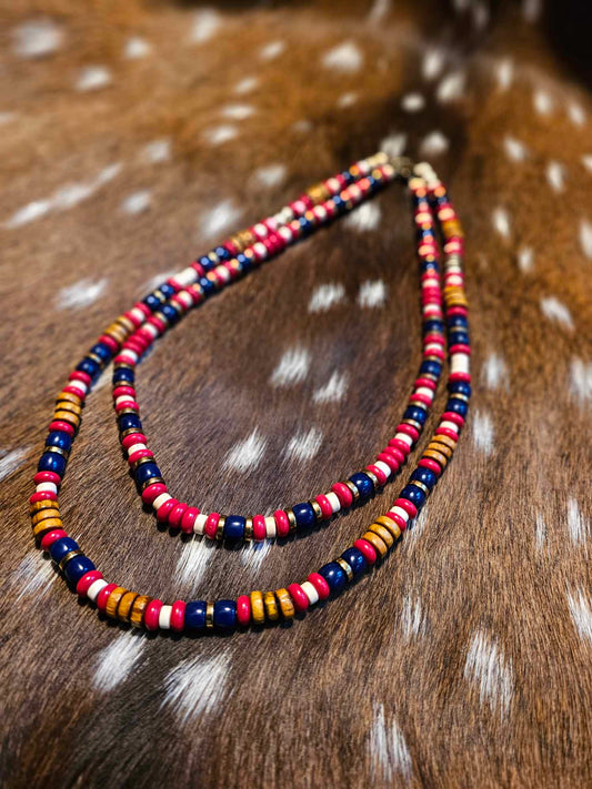 Glass, Brass, and Clay Beaded Necklace