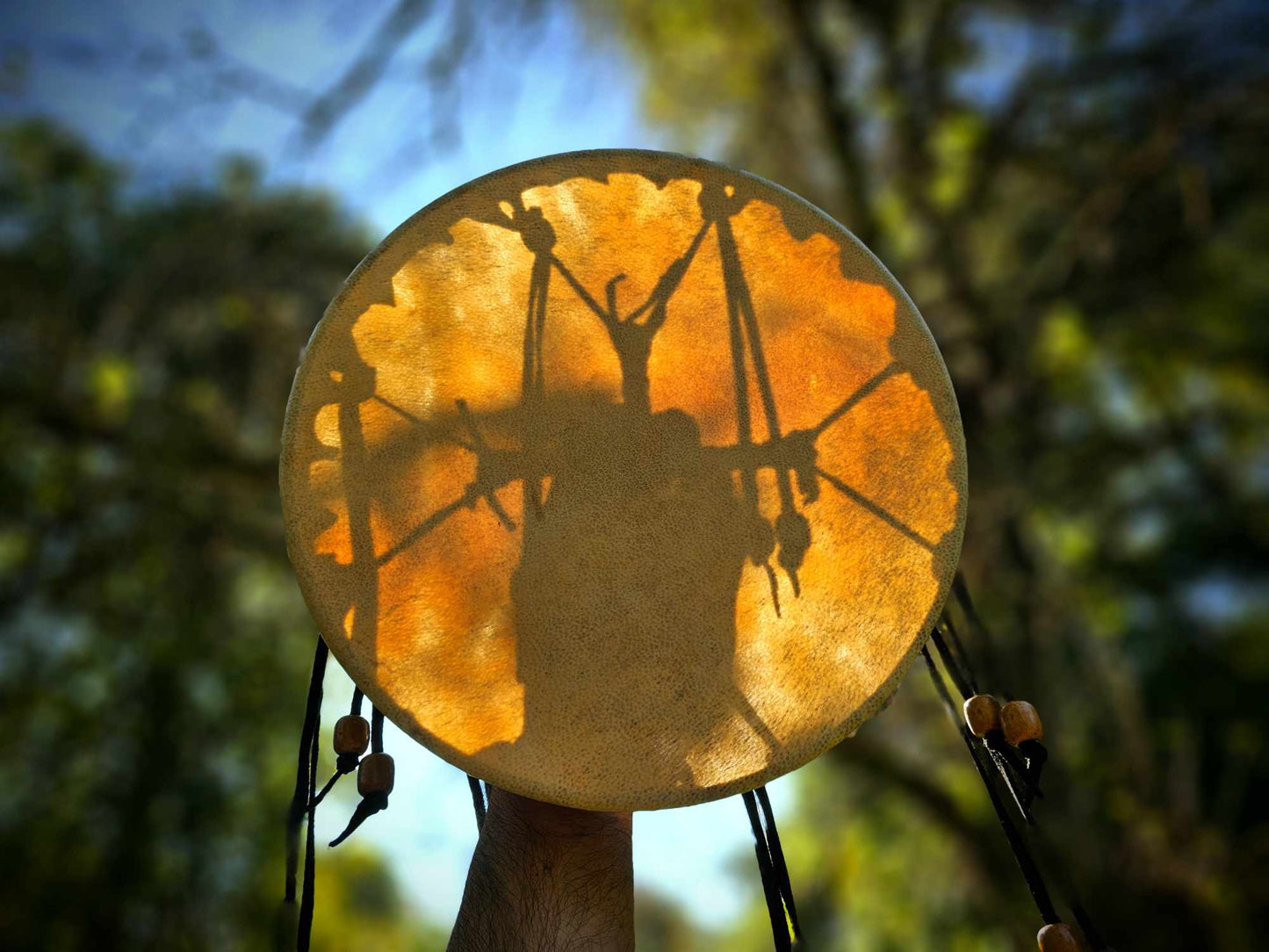 Bear Hide Drum, Beater, and Rattle With Leather Grips