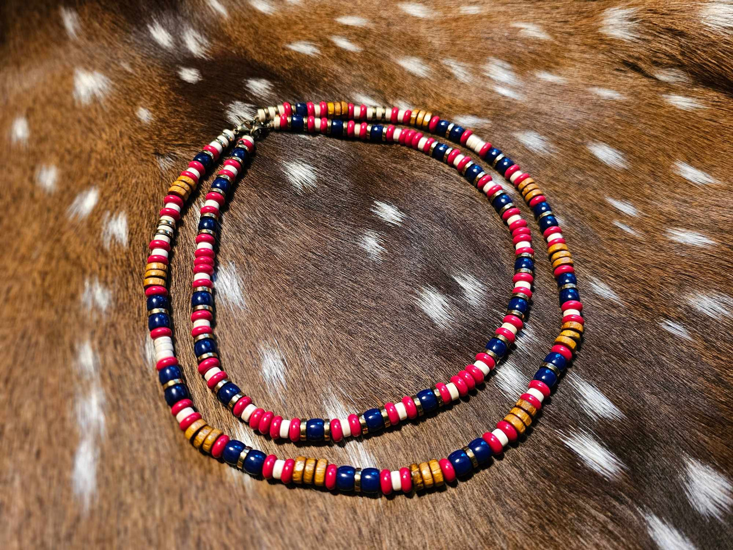 Glass, Brass, and Clay Beaded Necklace