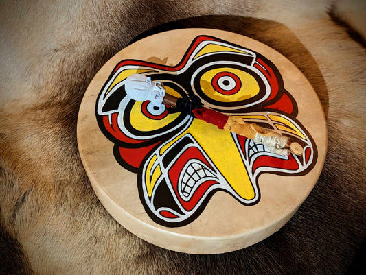 14 Inch Bird Mask Hand Painted Deer Hide Shaman Drum