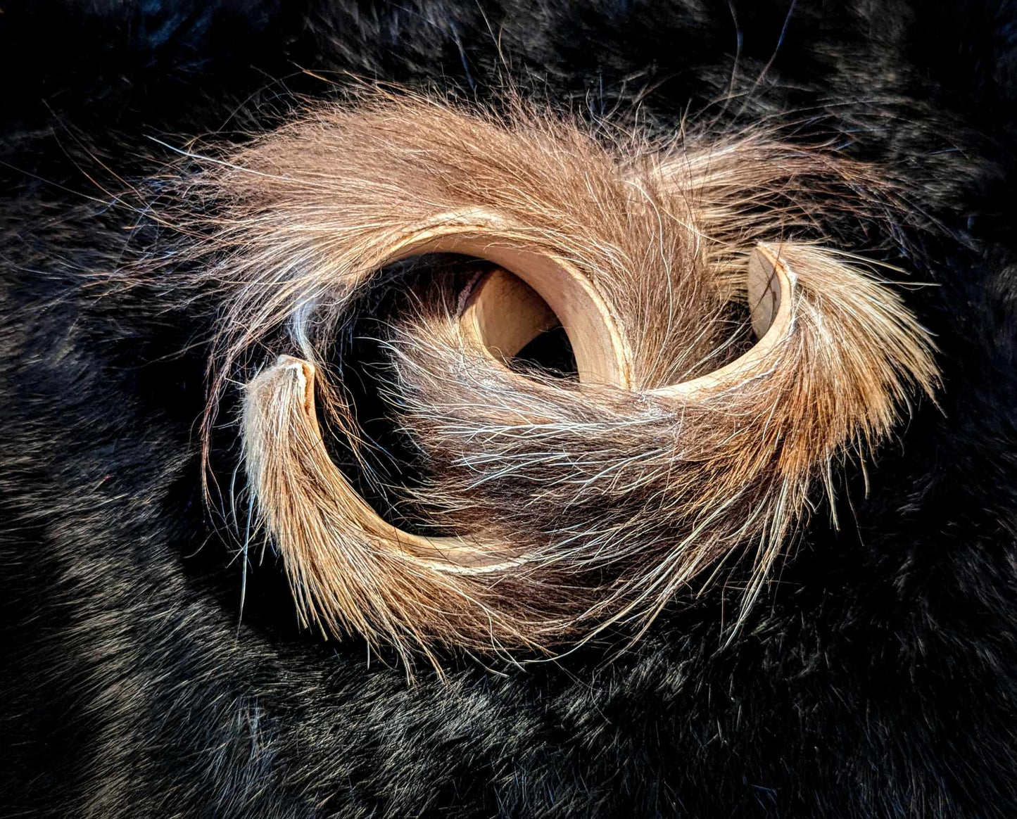 Wolf Fur And Wood Bangle Cuffs