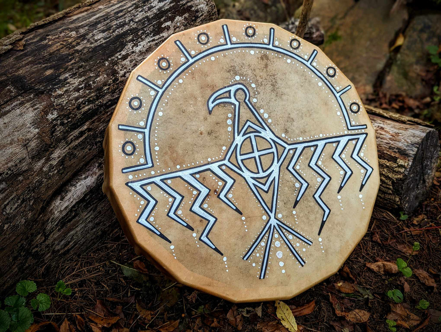 16 Sided 15" Deer Hide Thunderbird Shaman Drum With Beater