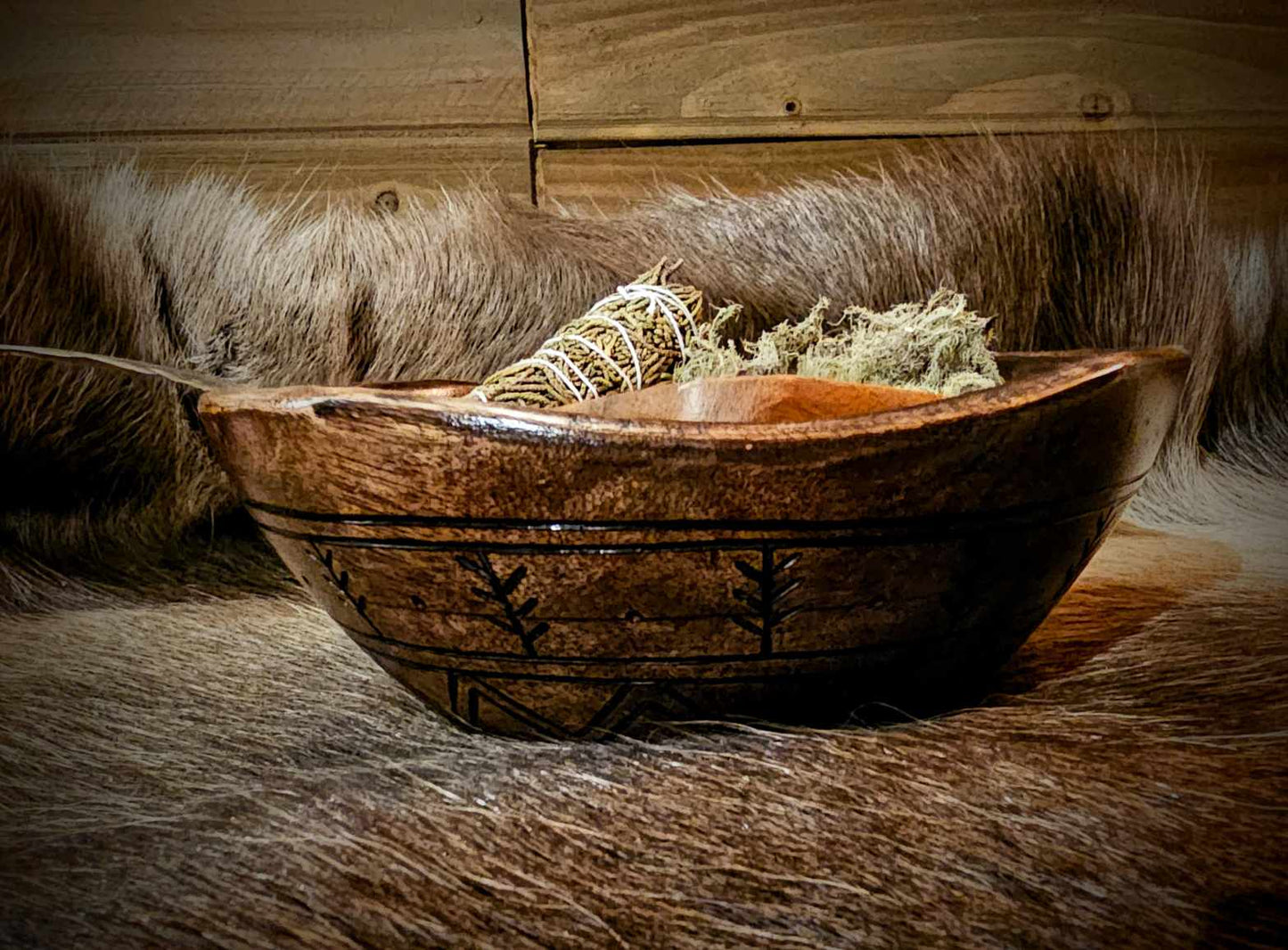 Hand Burned Wood Mountain Landscape Bowl