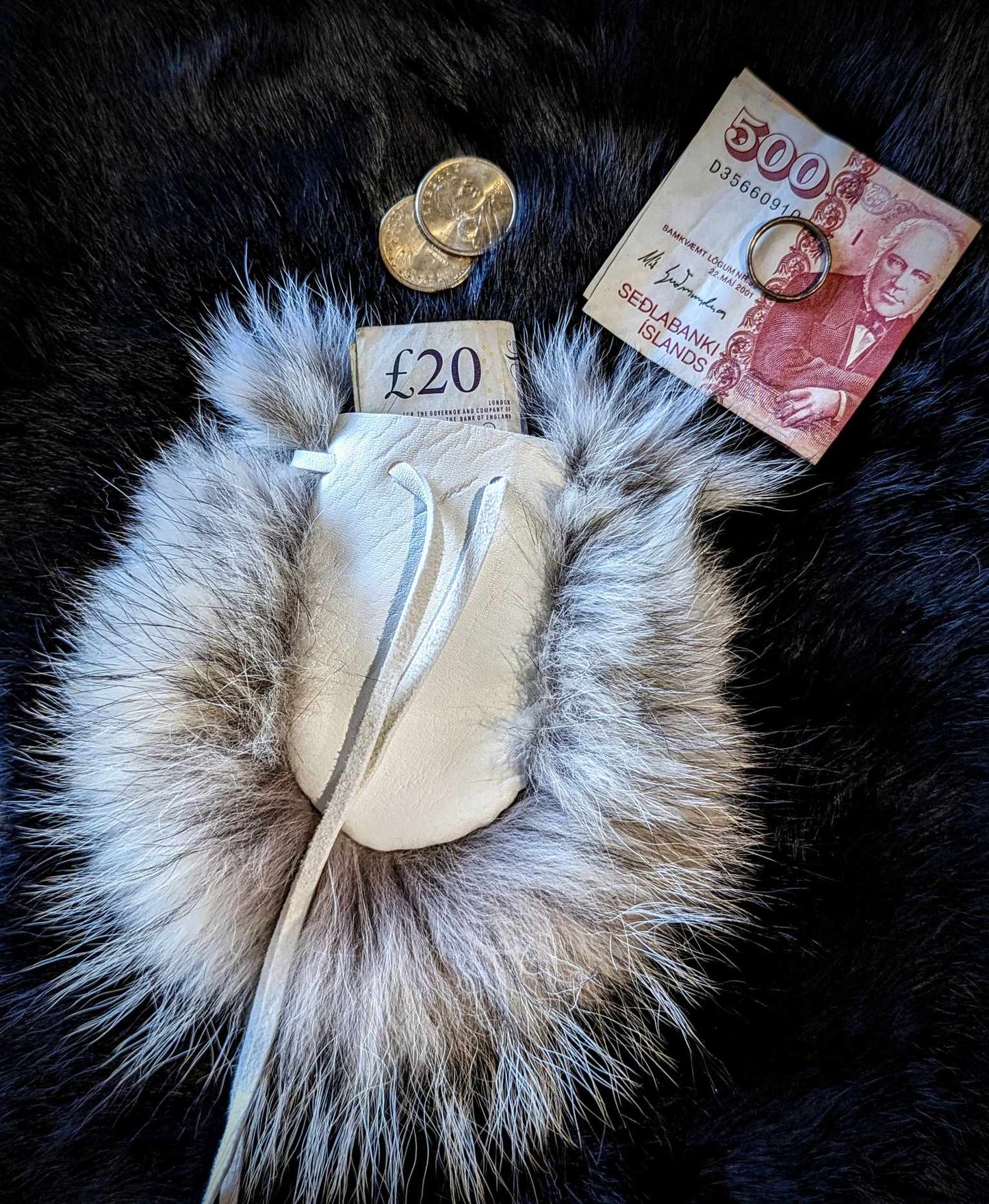 White Buckskin Coyote Fur Medicine Bag