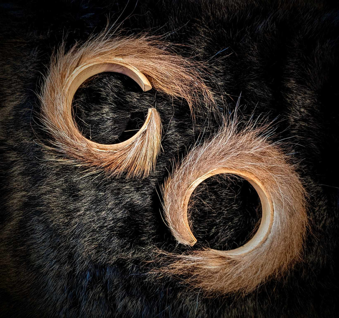 Wolf Fur And Wood Bangle Cuffs