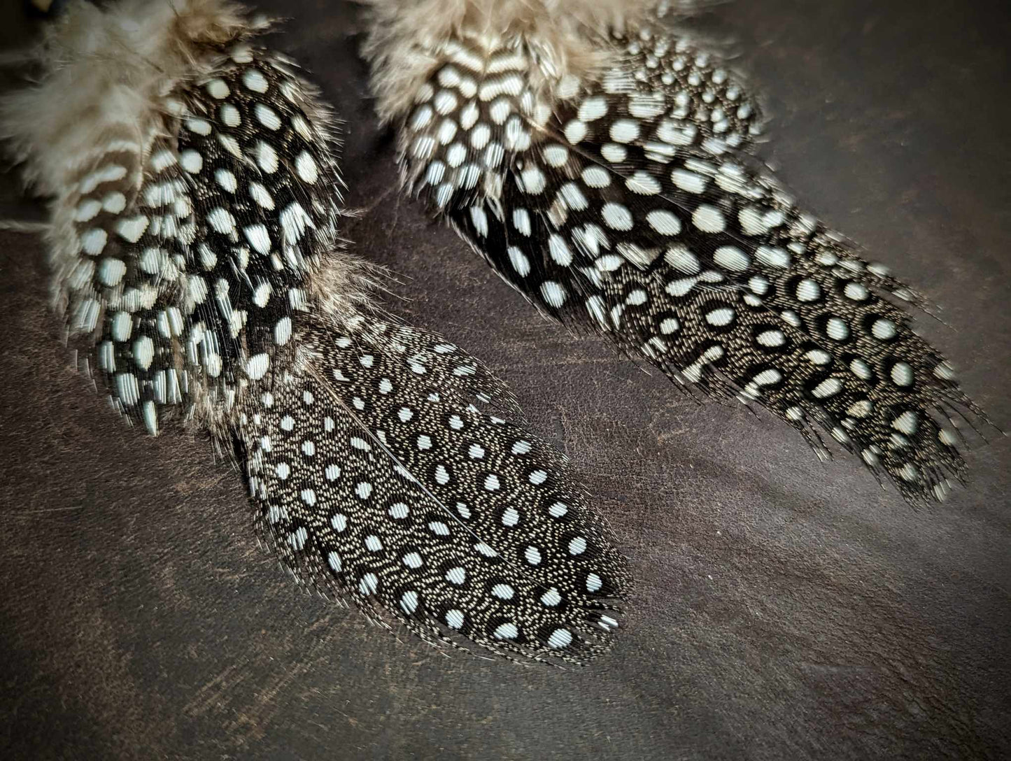 Guinea Feather Sterling Silver Lava And Bison Bone Bead Earrings