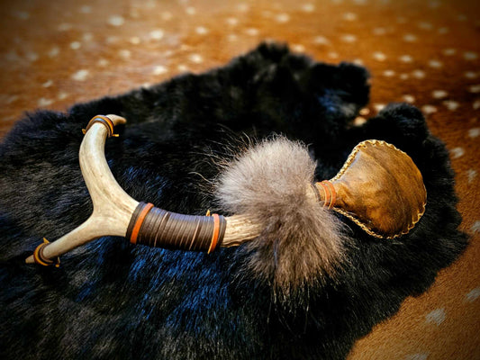 Antler Shed Bison Hide Wolf Fur Rattle