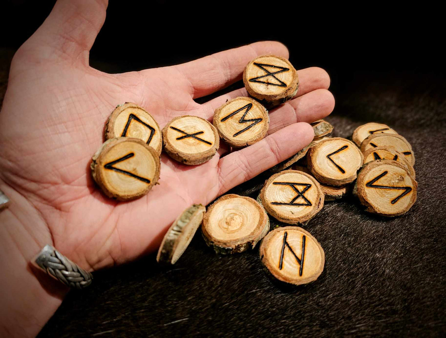 Set of 24 Chestnut Elder Futhark Runes Hand Cut and Burned Natural Wood Runes