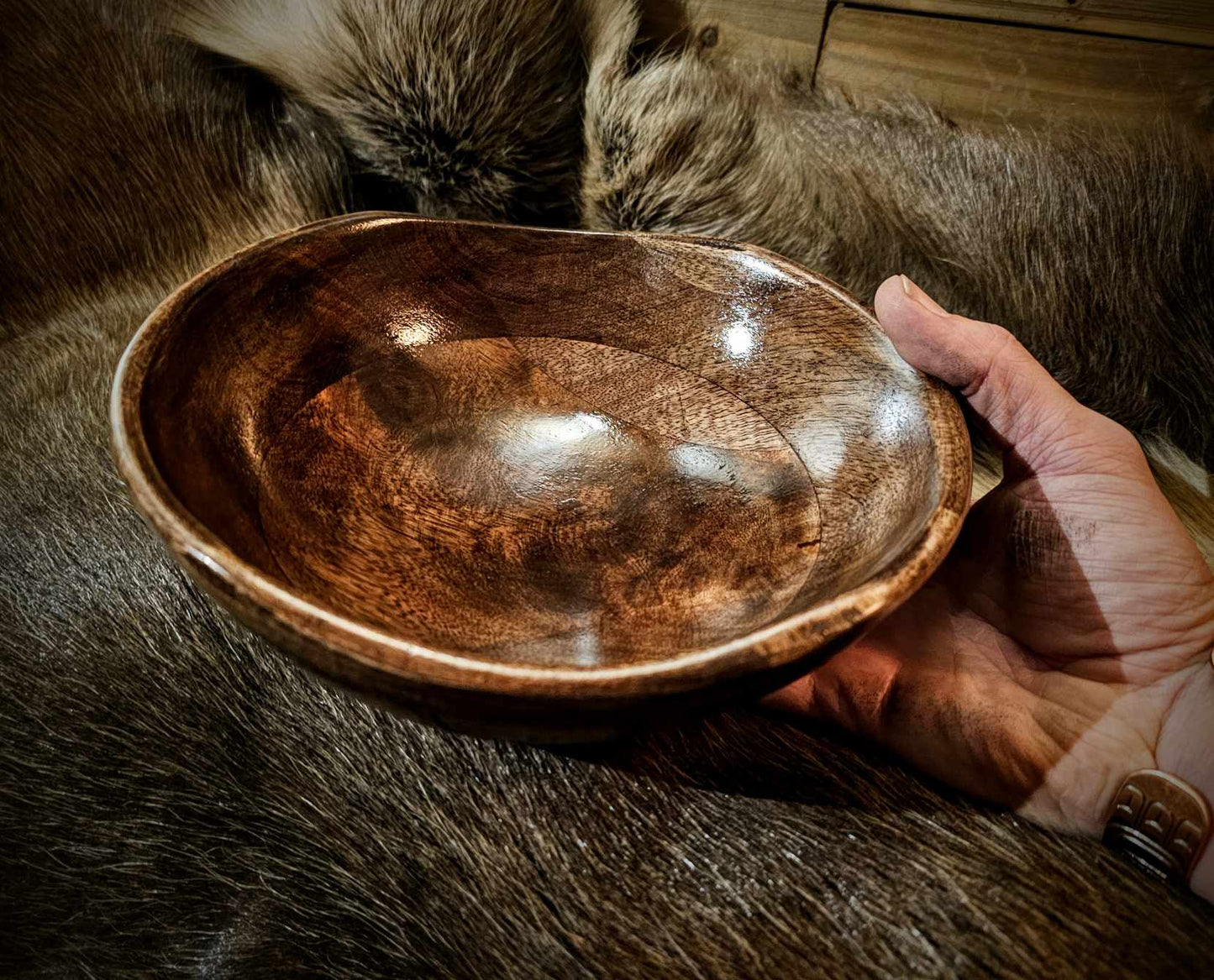 Hand Burned Wood Mountain Landscape Bowl