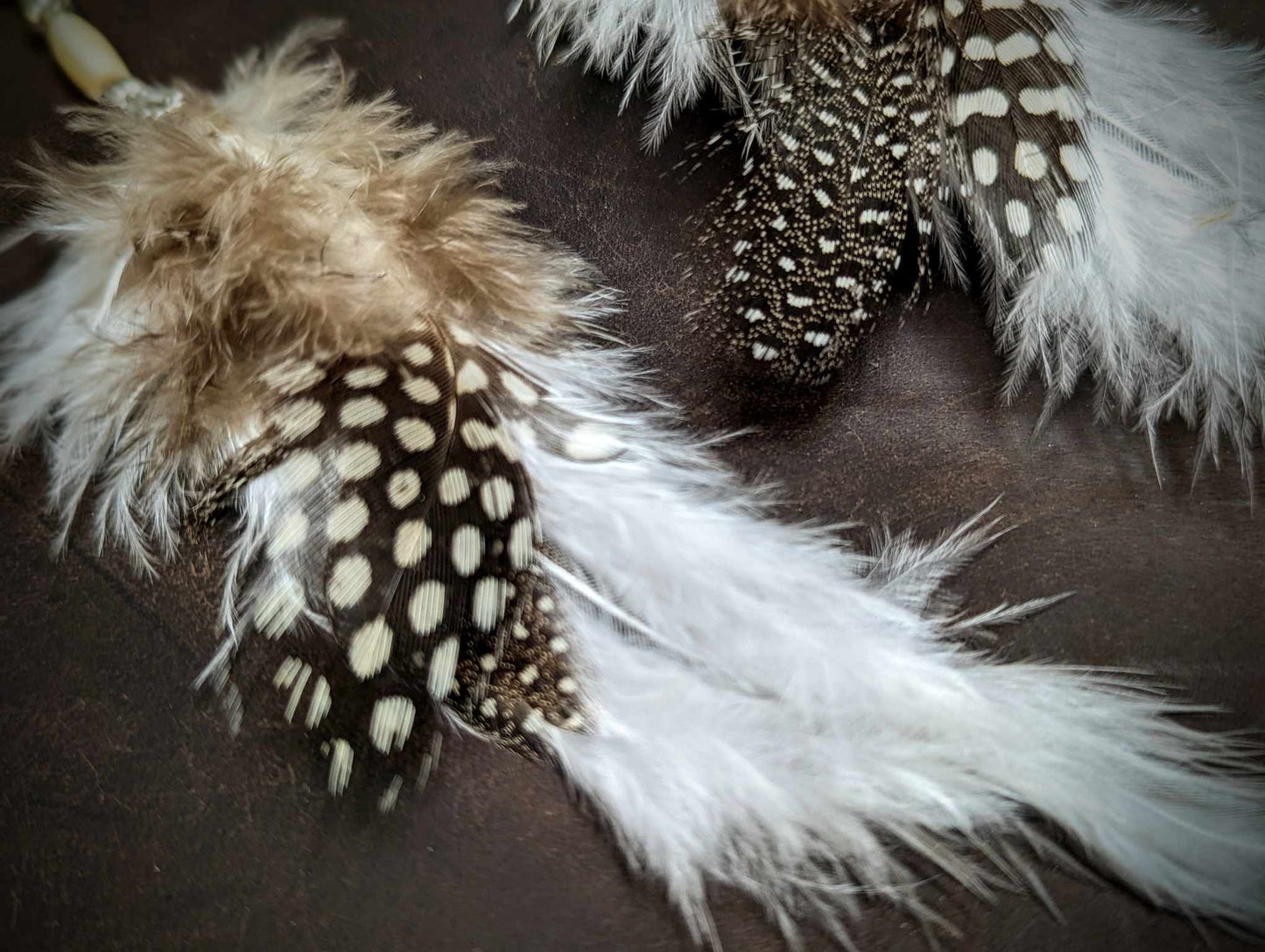 Guinea Feather Sterling Silver Lava And Bison Bone Bead Earrings