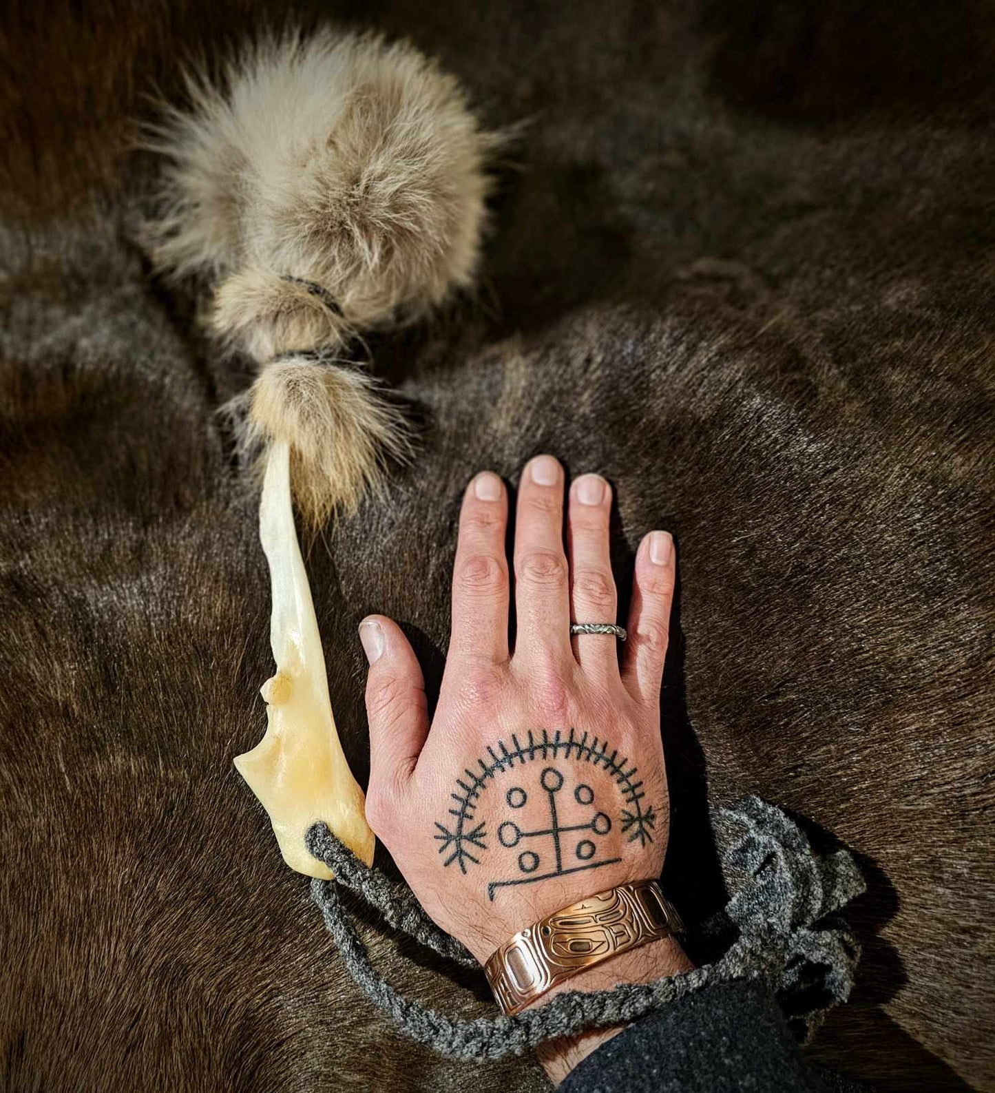 Wolf Fur and Bone Drum Beater Soft Mallet