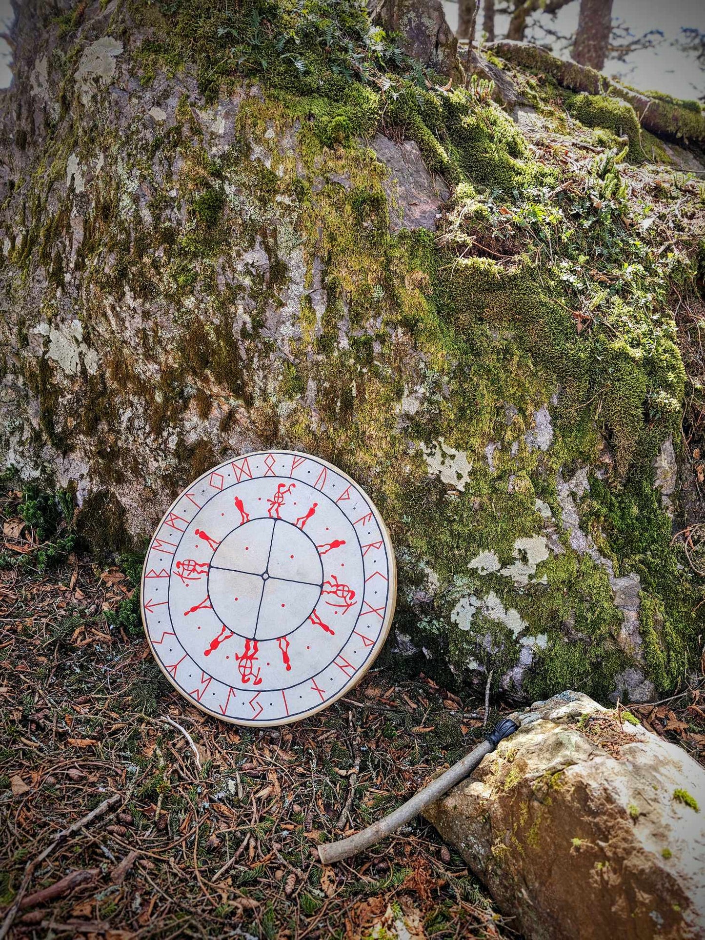 22 Inch Tunable Goat Hide Drum Futhark Runes and Petroglyph Art