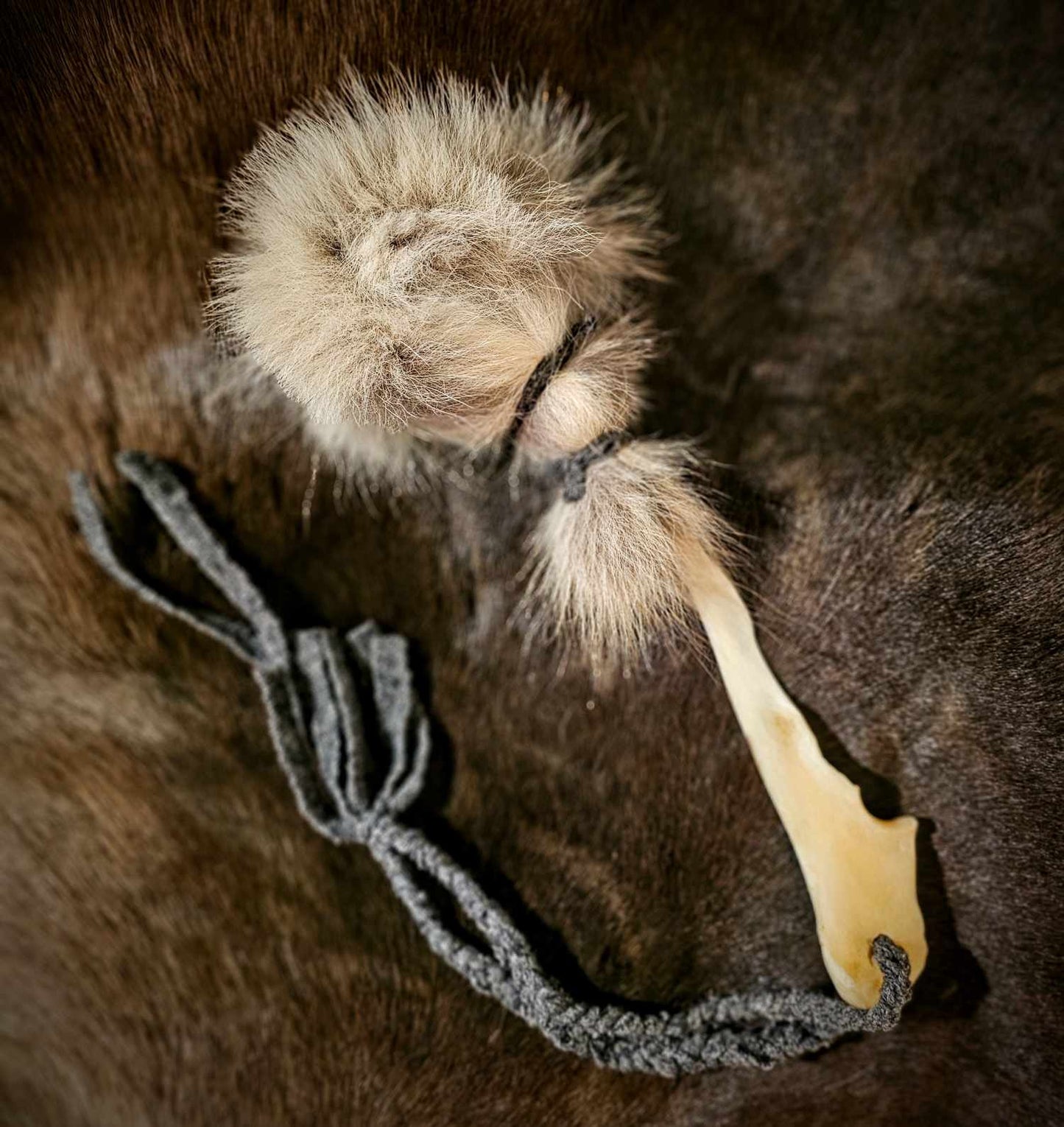 Wolf Fur and Bone Drum Beater Soft Mallet