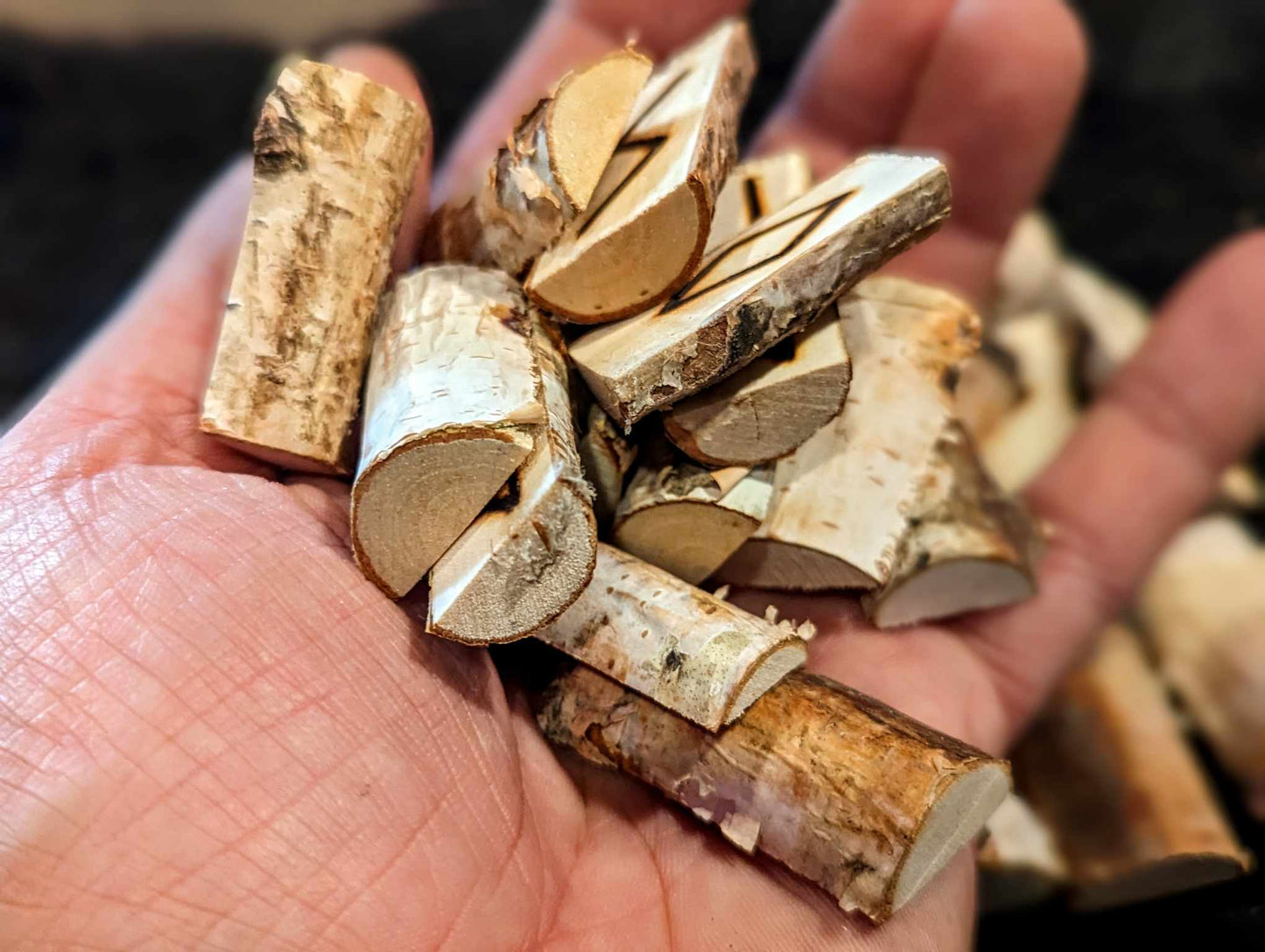Birch Rune Stick Set Half Moon Wood Elder Futhark Runes