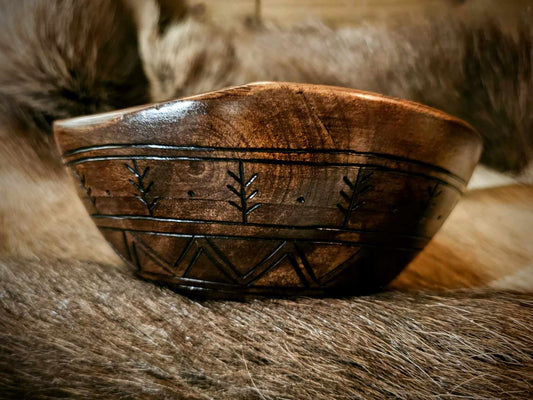 Hand Burned Wood Mountain Landscape Bowl
