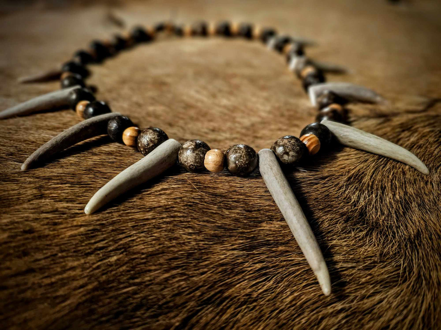 Spirit of the Elk Antler and Wood Bead Necklace