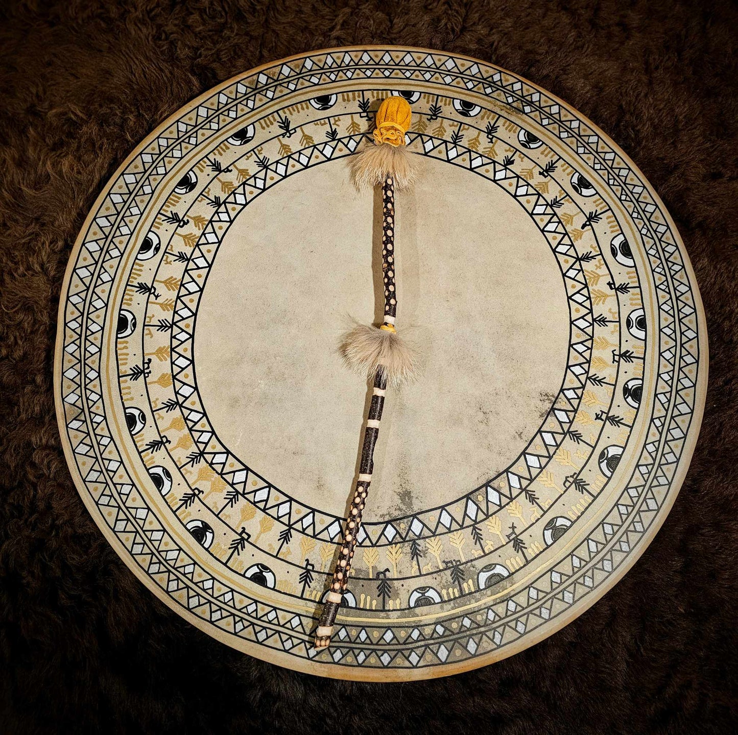 30 Inch Mountain Forest River Village Hand Painted Tunable Drum