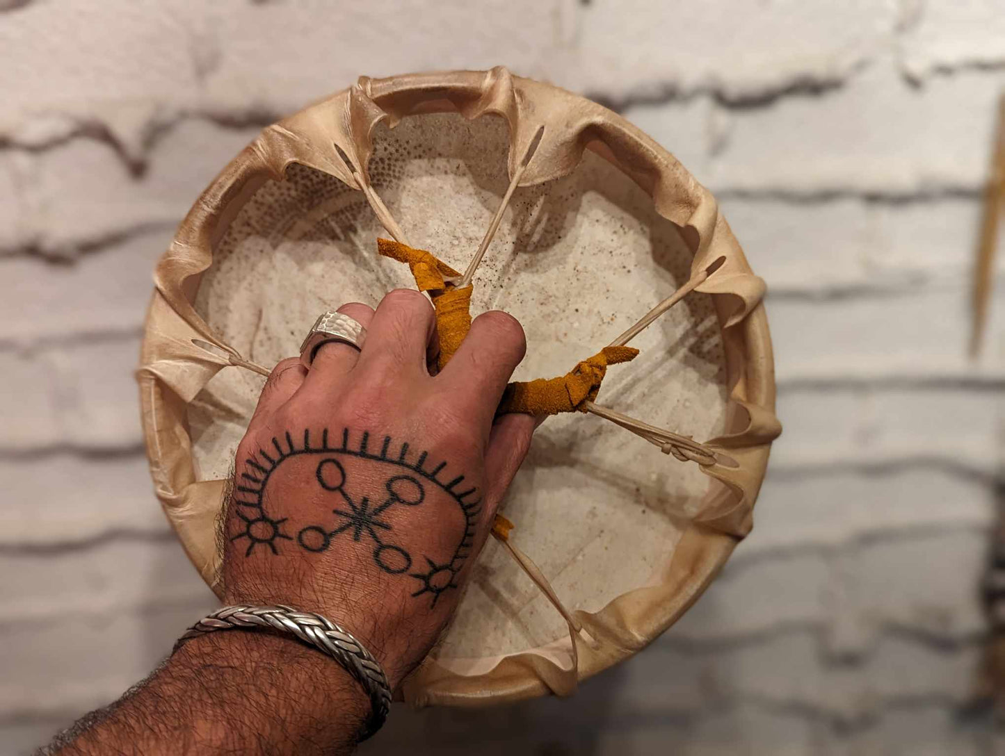 10 Inch Deer Hide Gold Triskelion Hand Drum