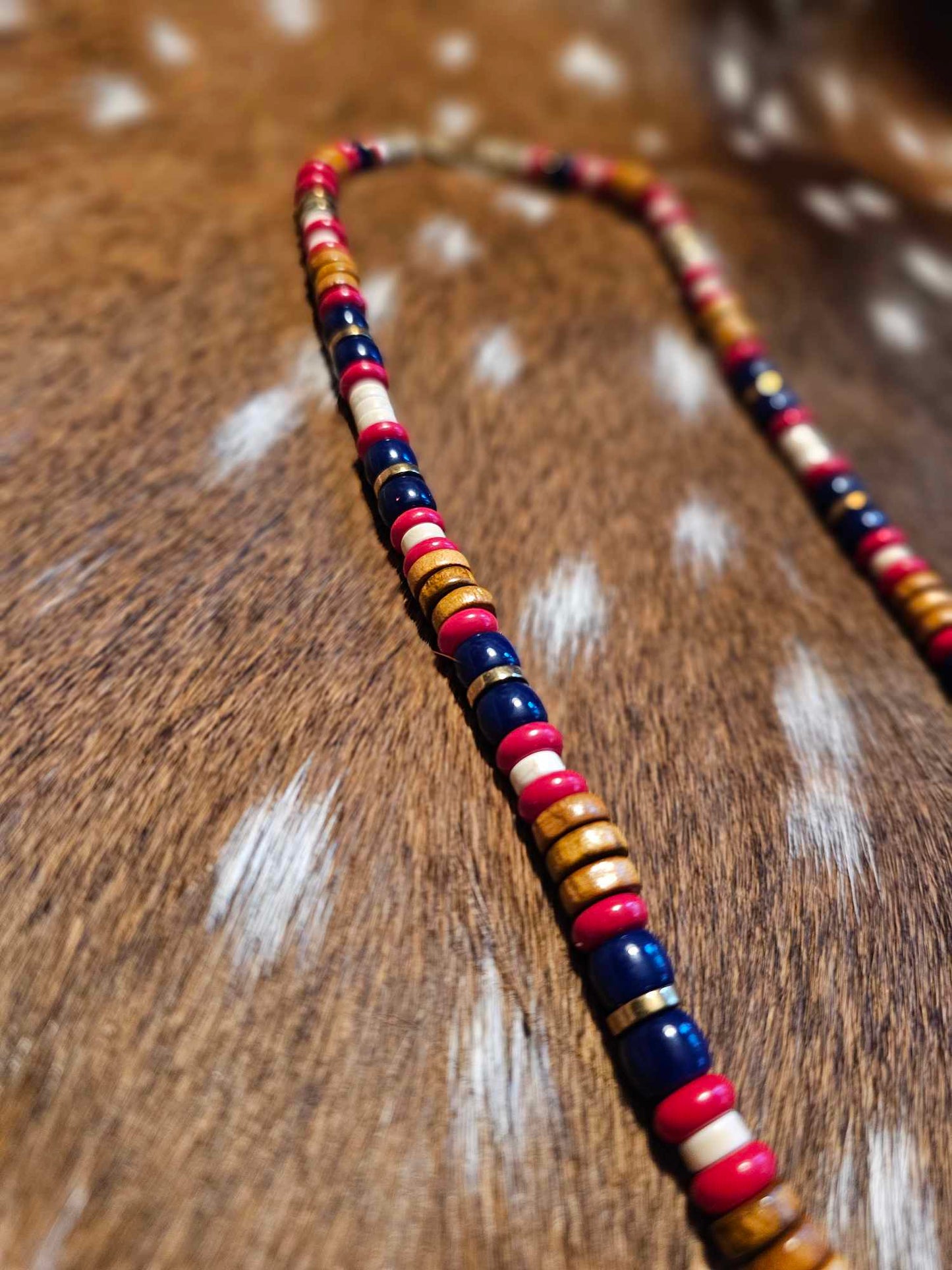 Glass, Brass, and Clay Beaded Necklace