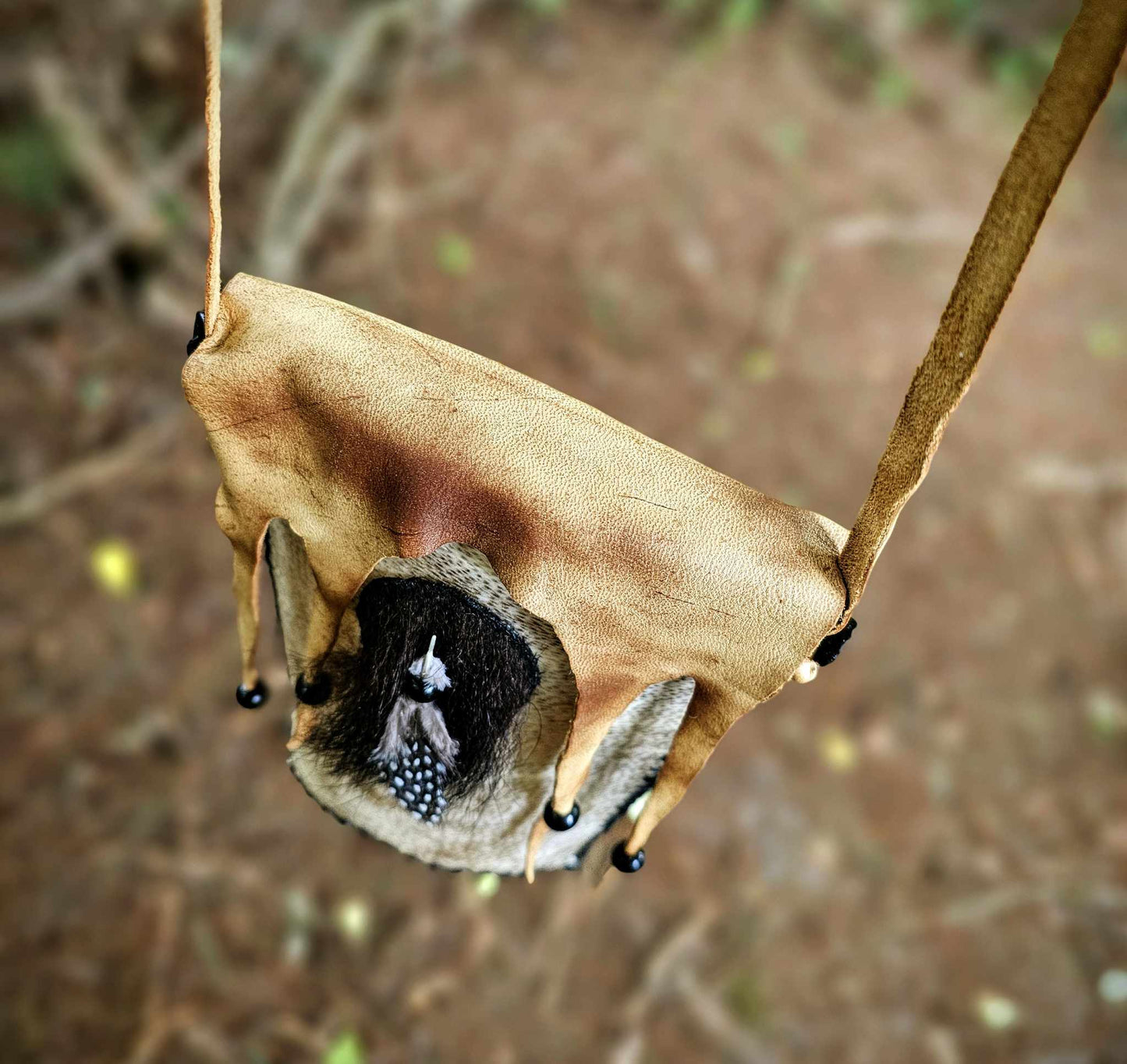 Bear Rawhide Foraging Bag With Buckskin Flap and Buffalo Horn