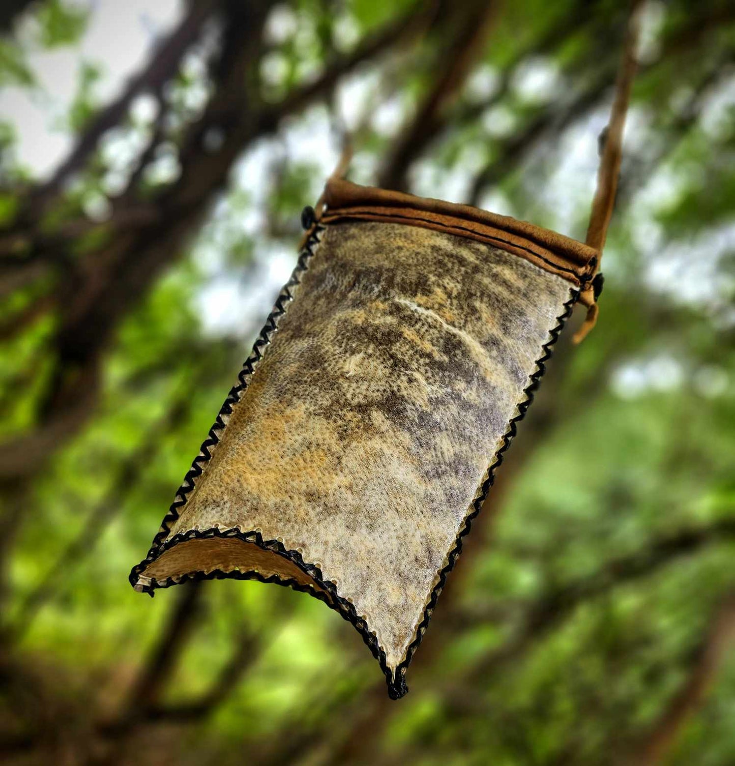 Bear Rawhide Foraging Bag With Buckskin Flap and Buffalo Horn