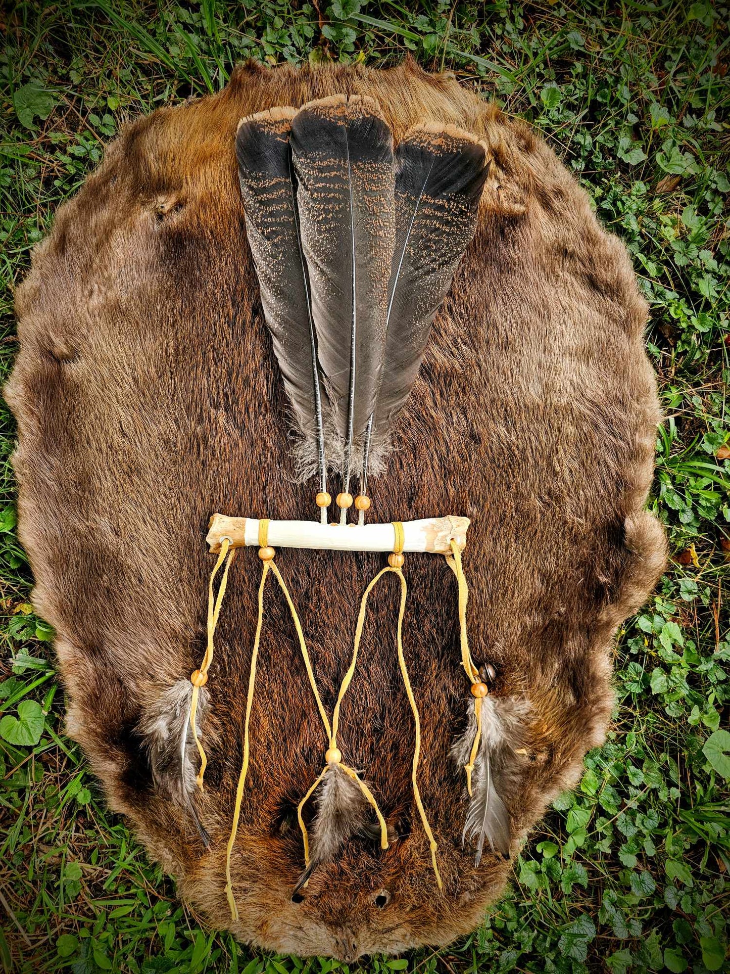 Wild Turkey Feather Deer Leg Bone Smudge Smoke Fan