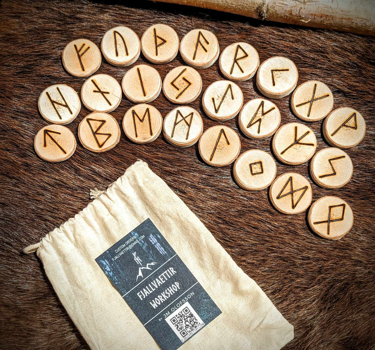 River Birch Elder Futhark Rune Set Hand Cut and Burned