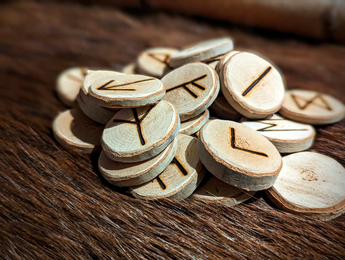 River Birch Elder Futhark Rune Set Hand Cut and Burned