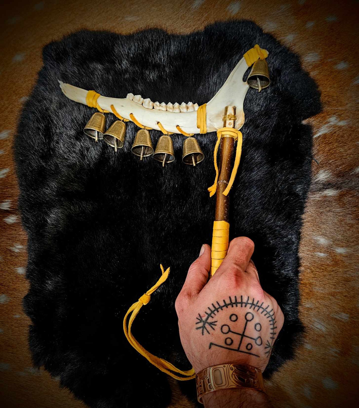 Warding Bell Deer Jaw Ritual Rattle Wand