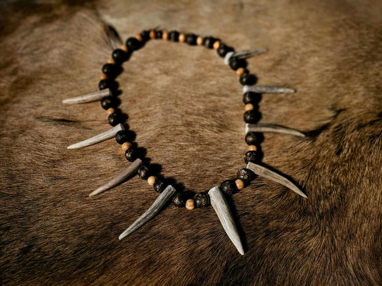 Spirit of the Elk Antler and Wood Bead Necklace