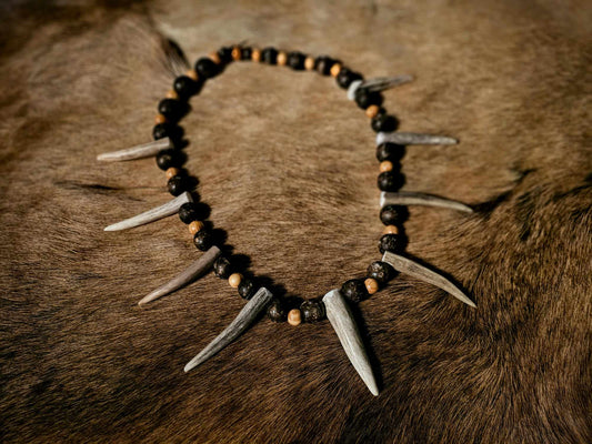 Spirit of the Elk Antler and Wood Bead Necklace