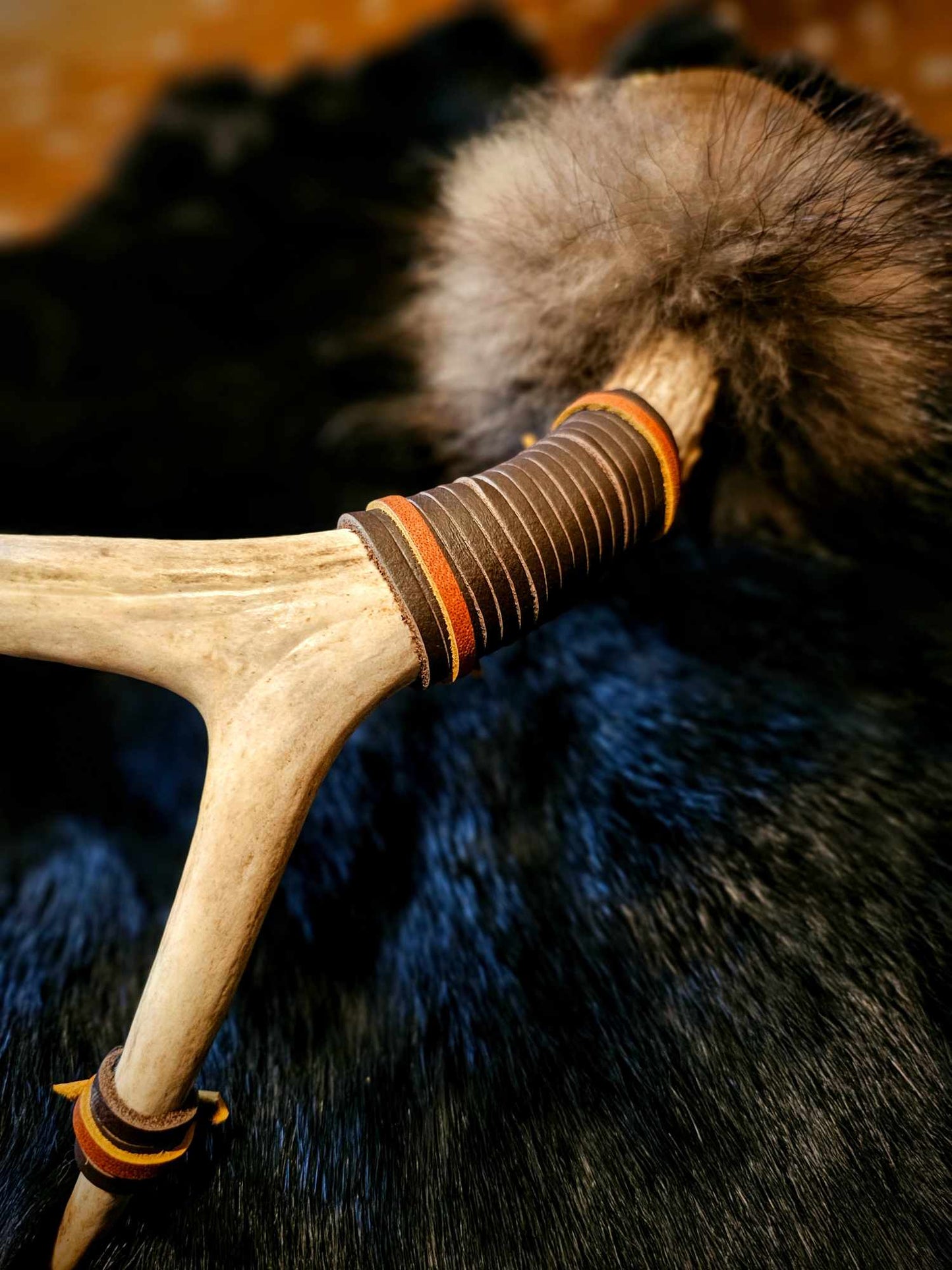 Antler Shed Bison Hide Wolf Fur Rattle