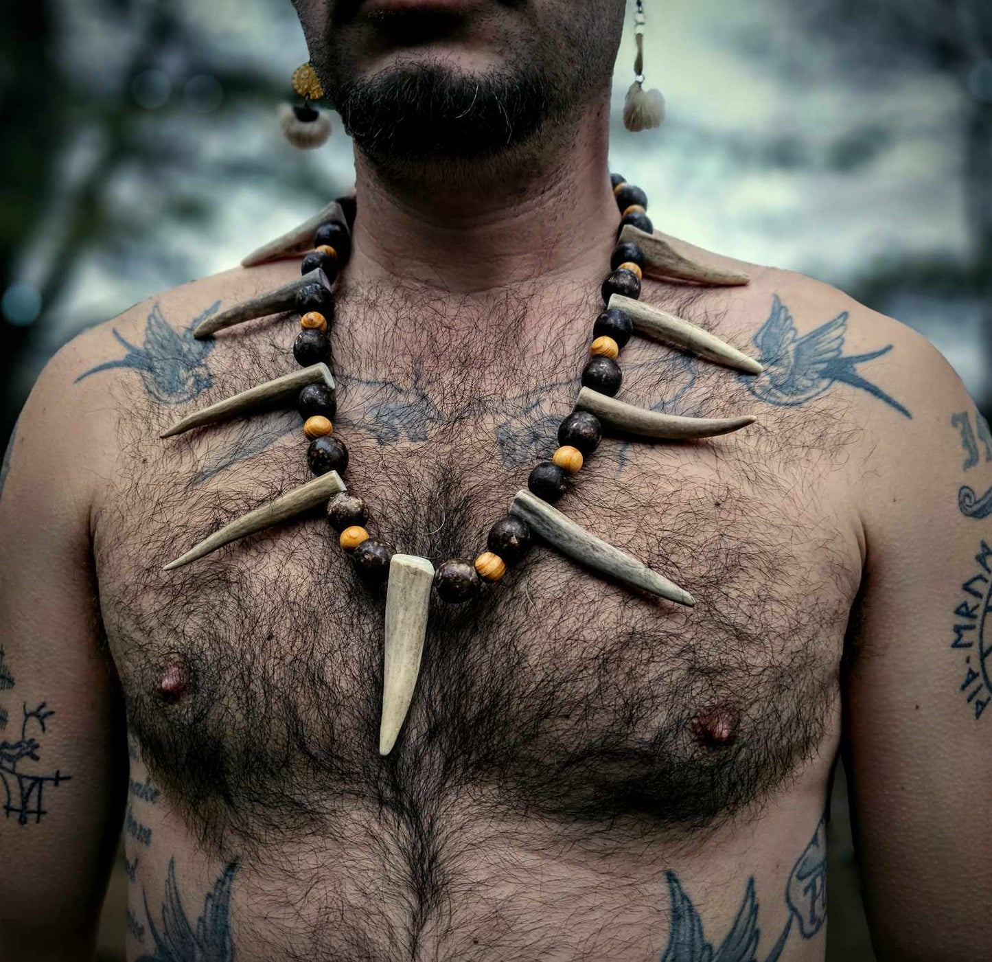 Spirit of the Elk Antler and Wood Bead Necklace