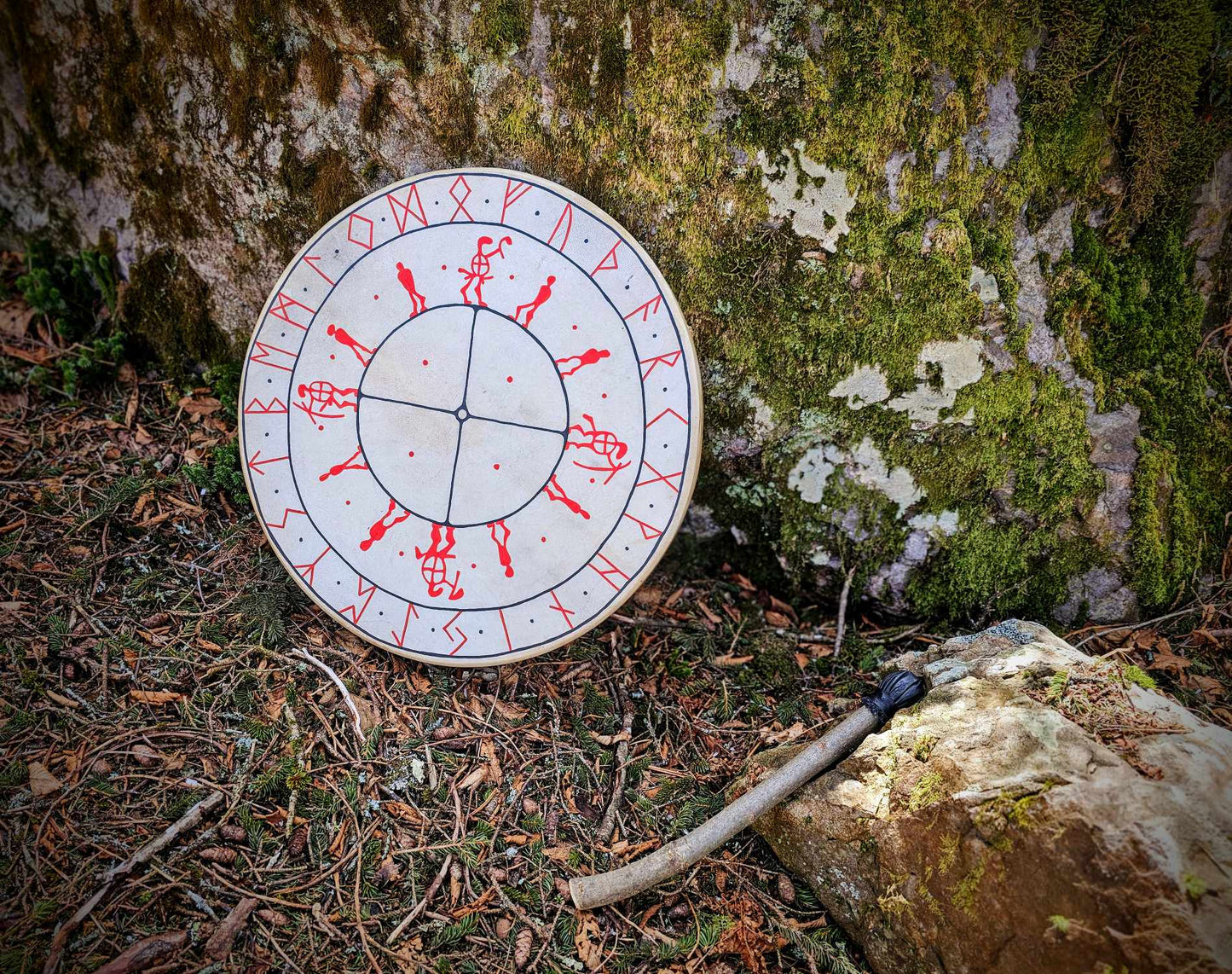 22 Inch Tunable Goat Hide Drum Futhark Runes and Petroglyph Art