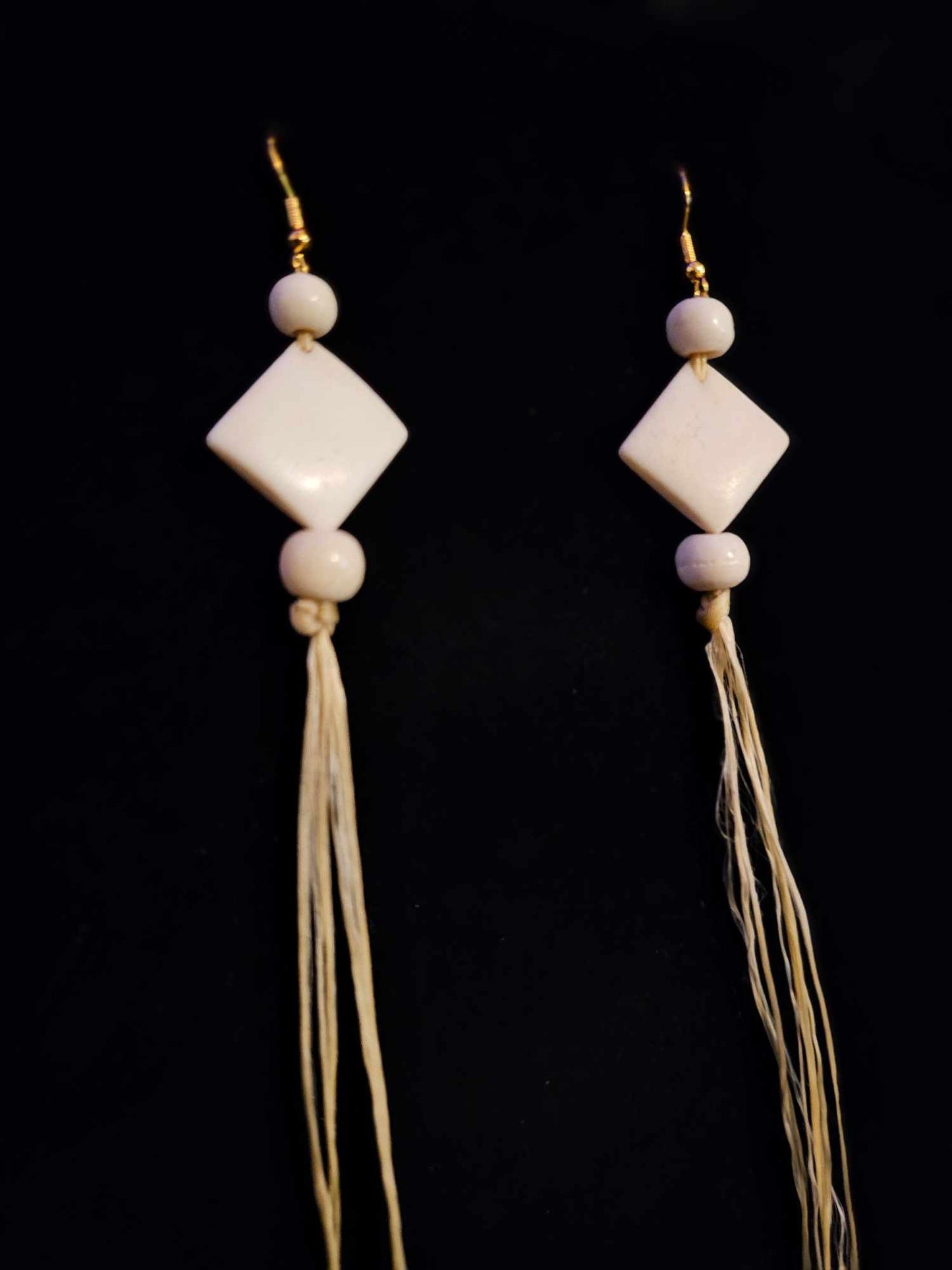 Bone Bead Diamond and Sinew Earrings