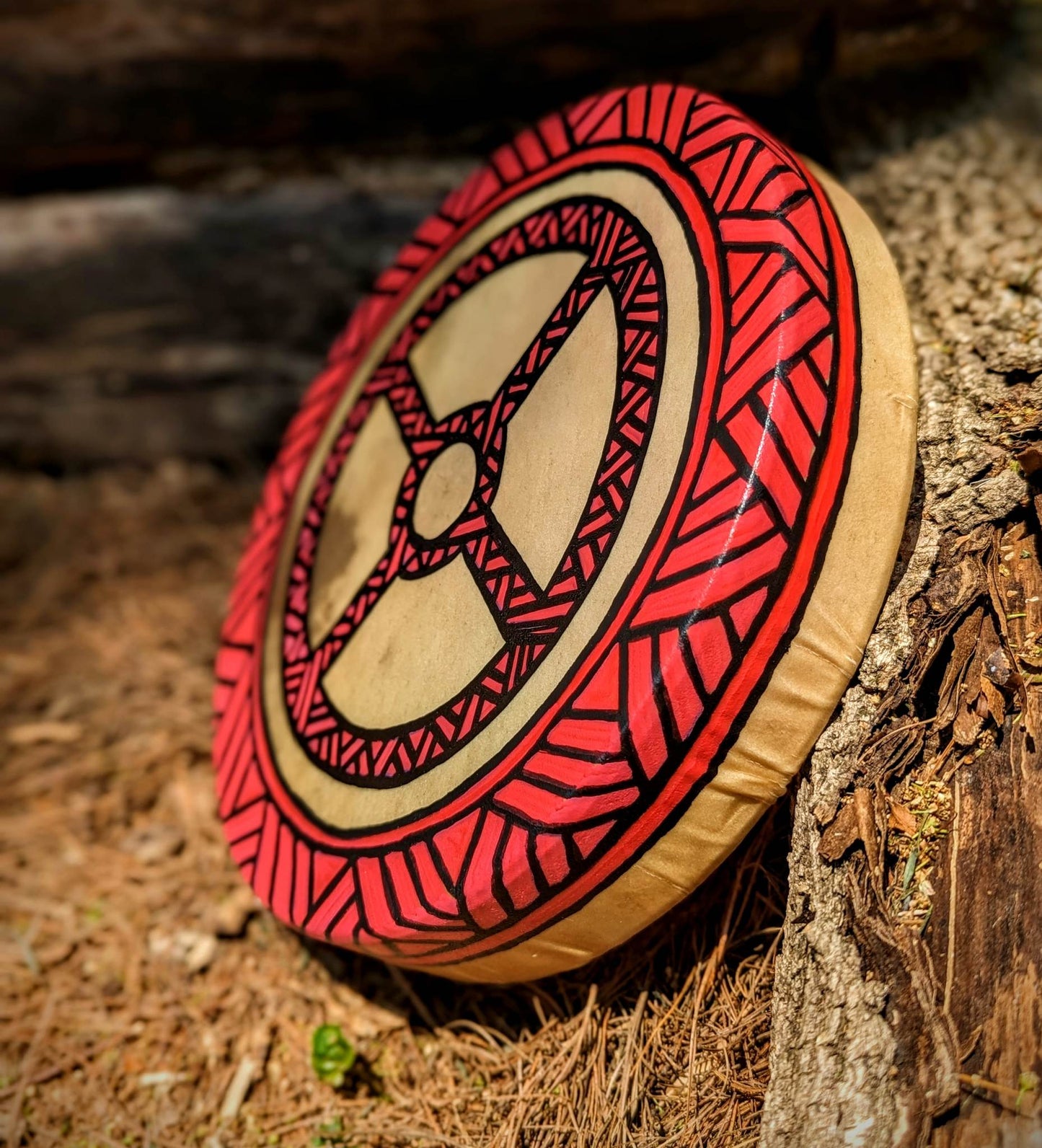 10 Inch Hand Painted Deer Hide Hand or Beater Drum
