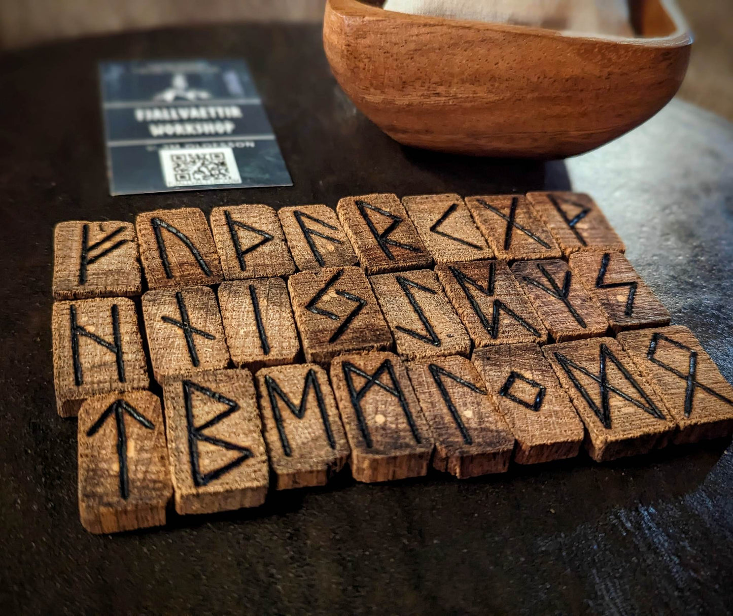 Set of 24 Aged Hickory Wood Runes Rune Set Sealed Stained Elder Futhark