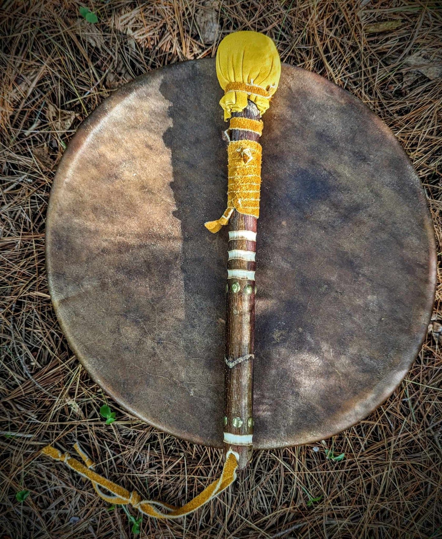 Thick Bison Hide Sweat Lodge Drum | Deer Bone Grip
