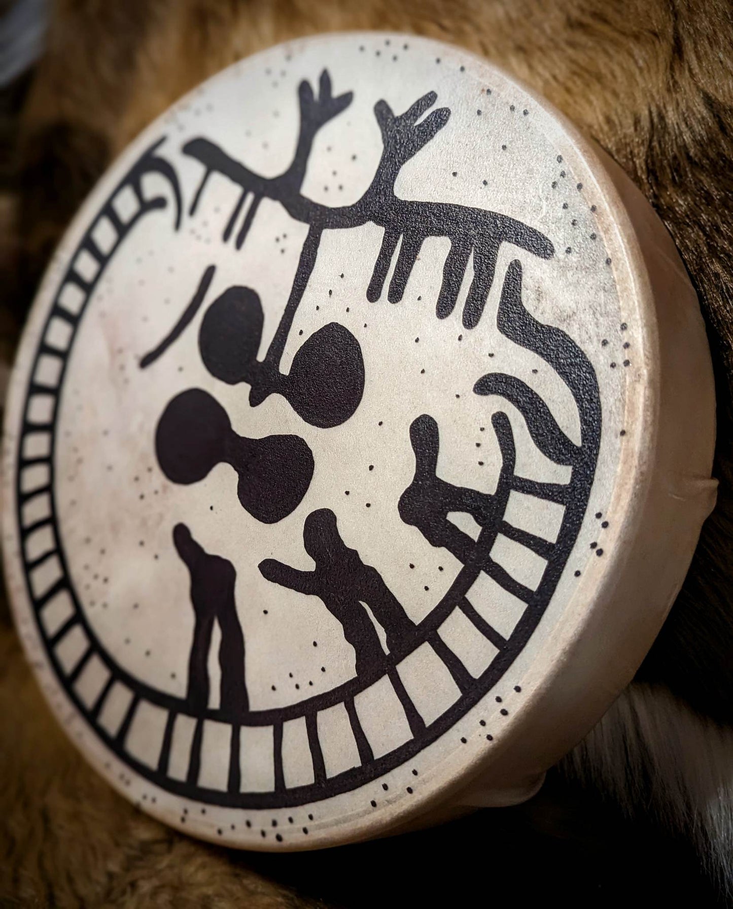 10 Inch Hand Painted Deer Hide Hand or Beater Drum