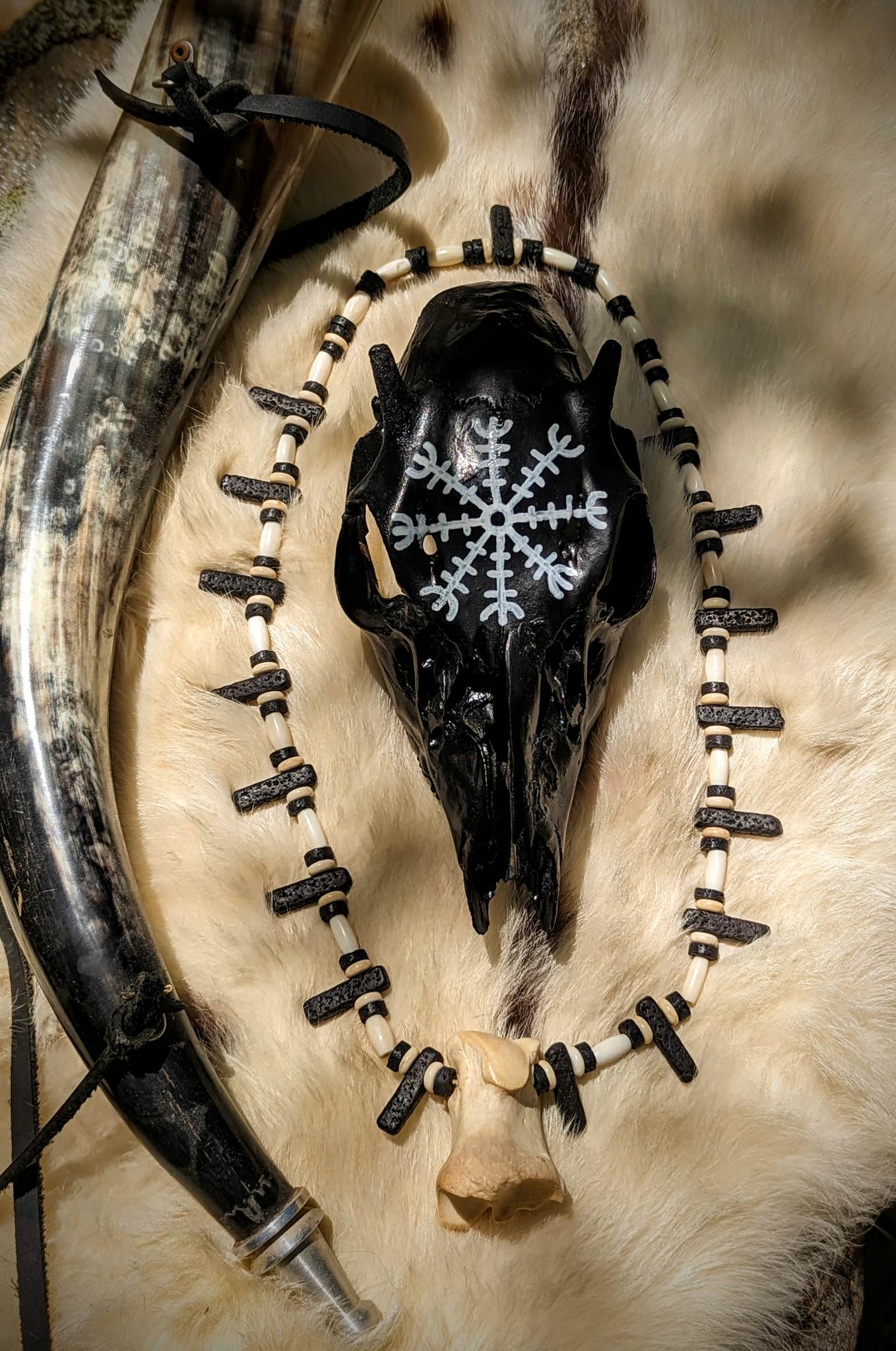 Bison Bone & Lava Bead Elk Knuckle